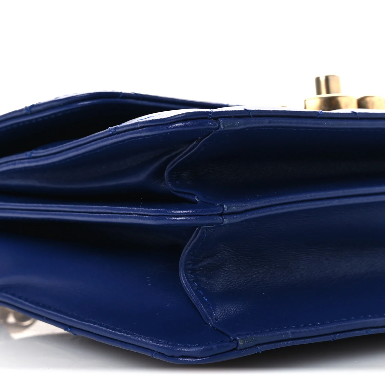 Calfskin Quilted Small Dual Handle Chain Flap Bag  Blue - Image 9
