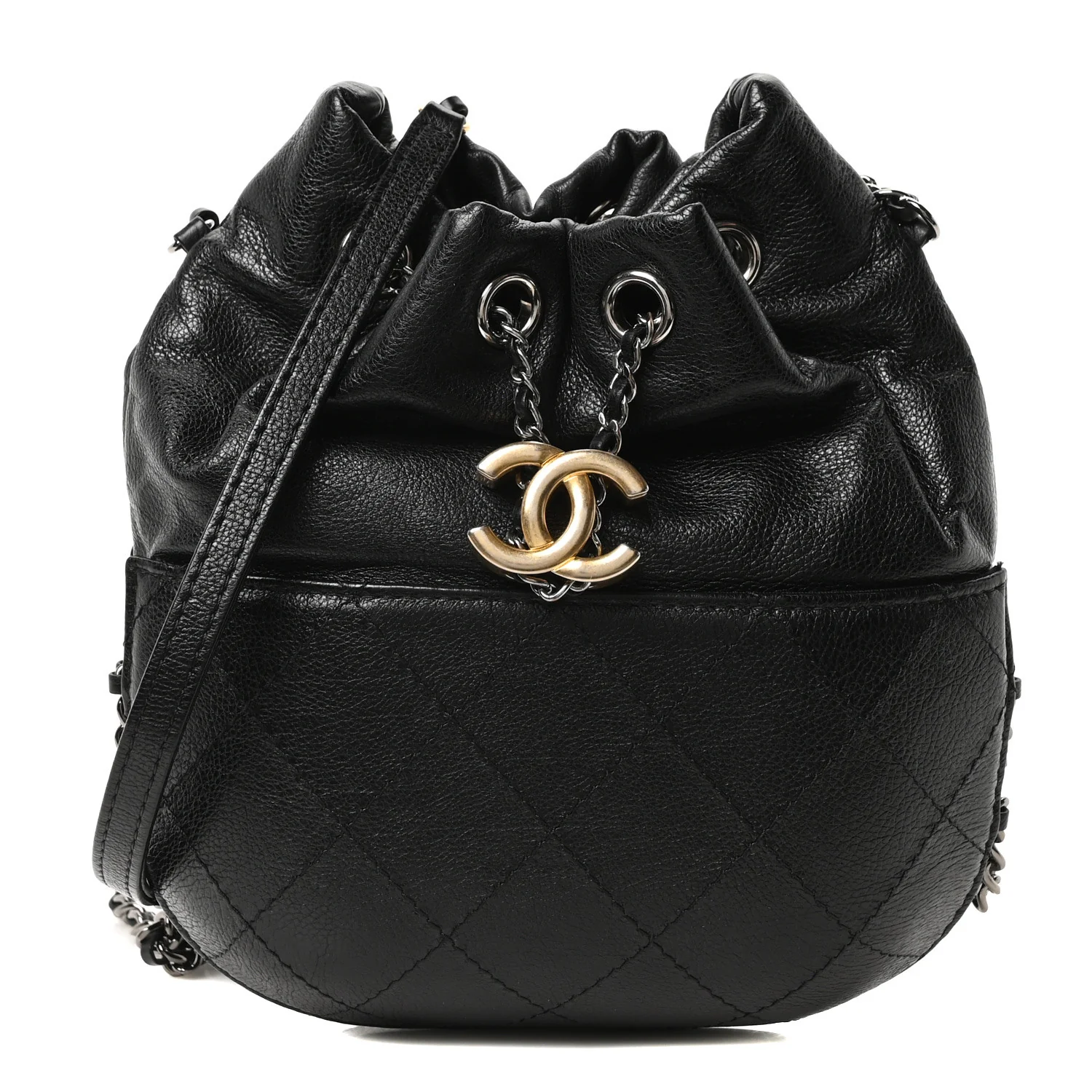 Calfskin Quilted Small Gabrielle Bucket Black