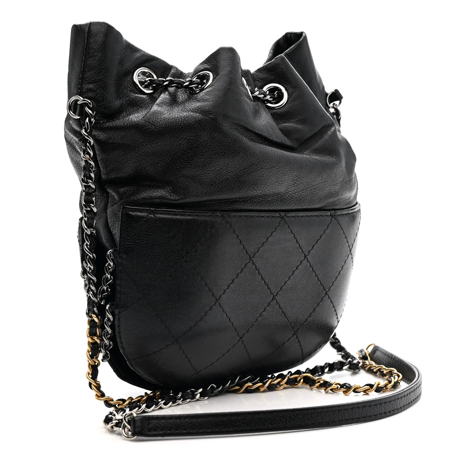 Calfskin Quilted Small Gabrielle Bucket Black - Image 3