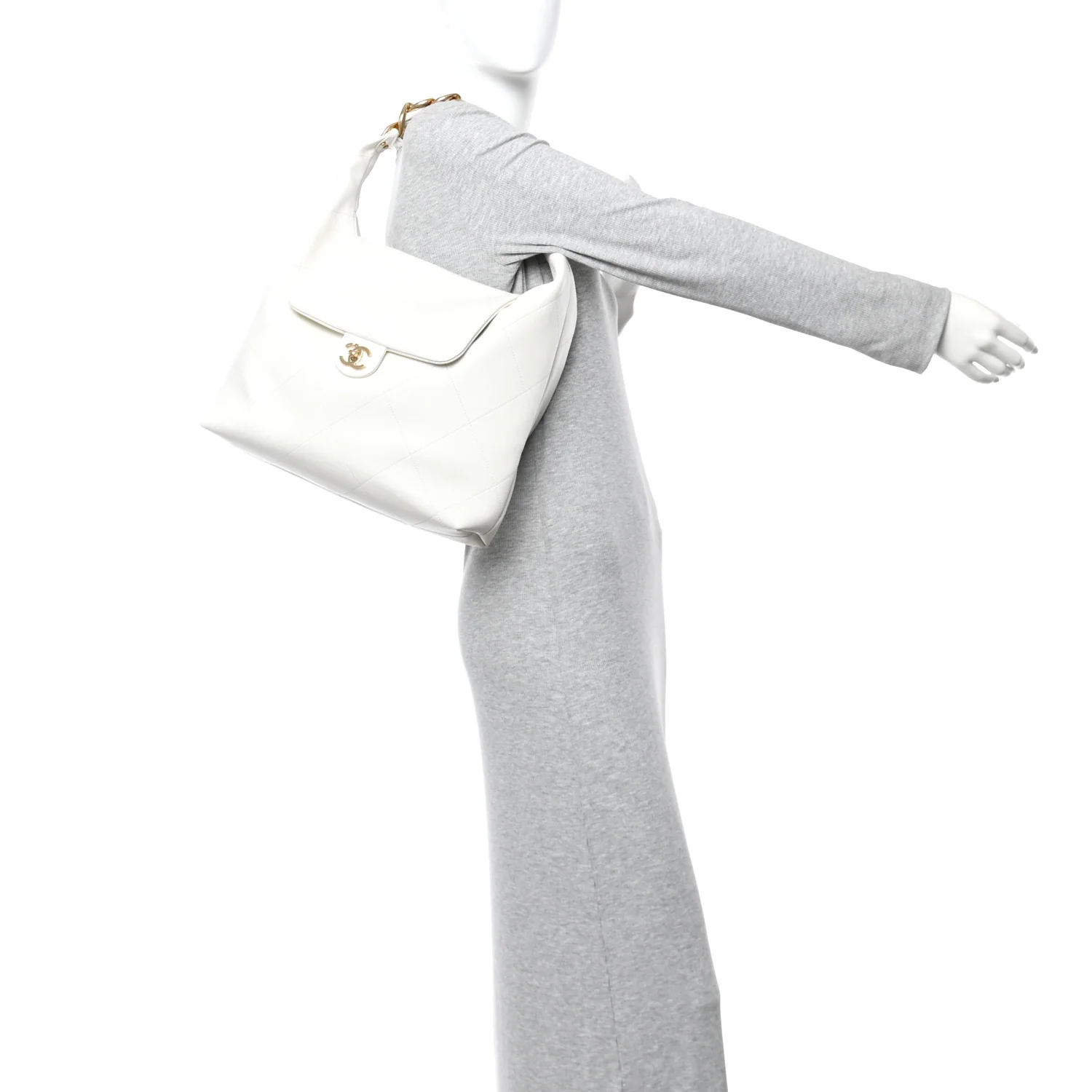 Calfskin Quilted Small Maxi Chain Hobo White - Image 2