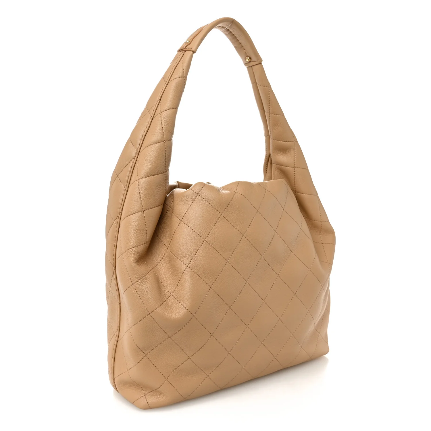 Calfskin Quilted Small Maxi Hobo Beige - Image 3