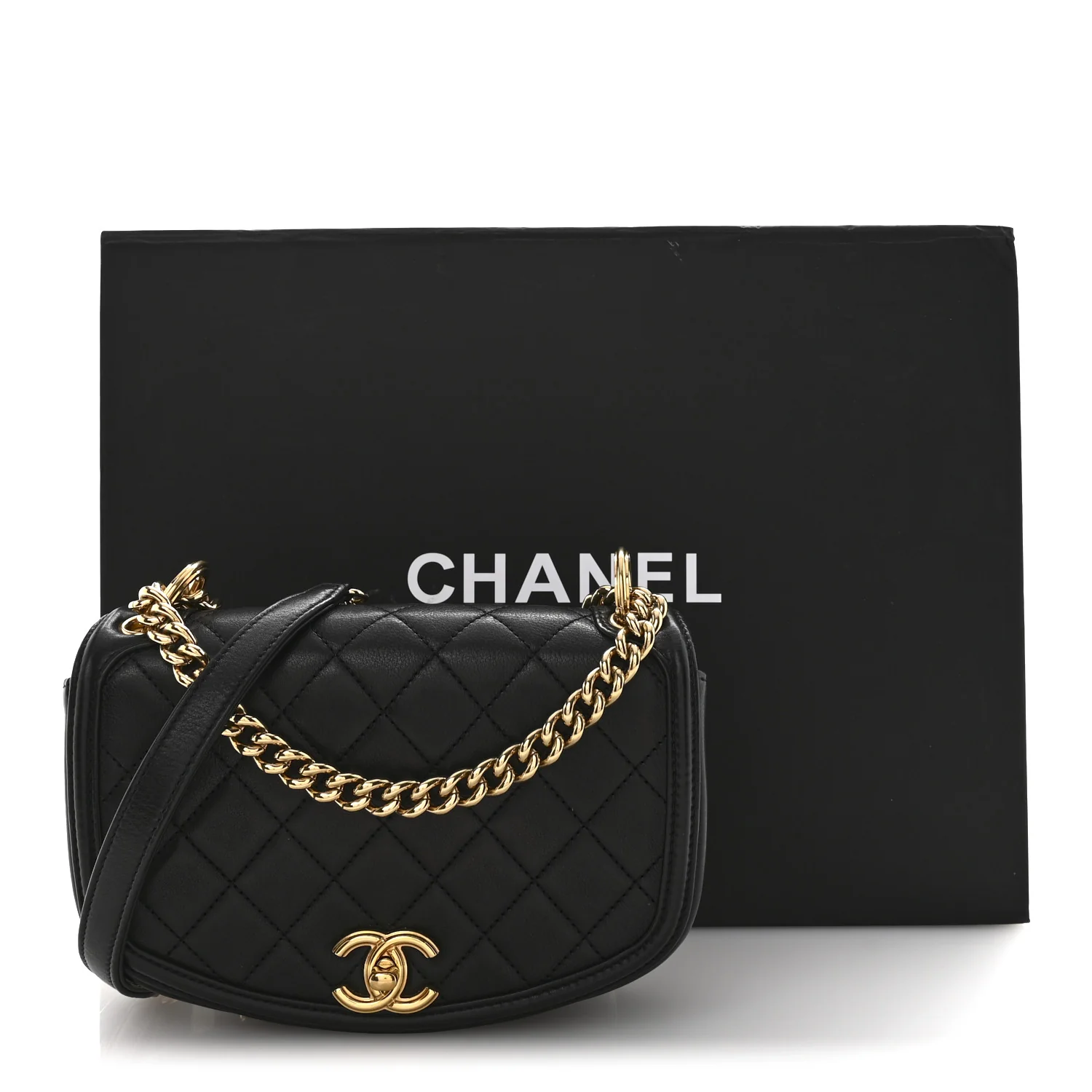 Calfskin Quilted Small Underline Flap Black - Image 12
