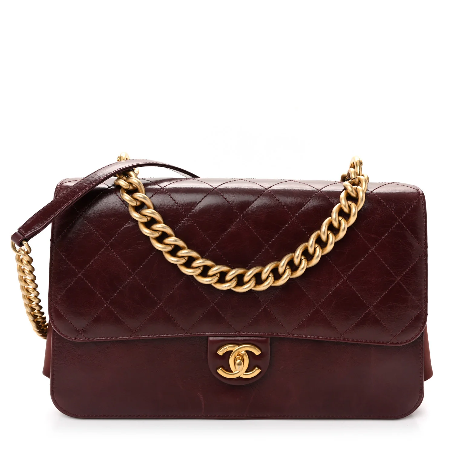 Calfskin Quilted Straight Lined Flap Burgundy