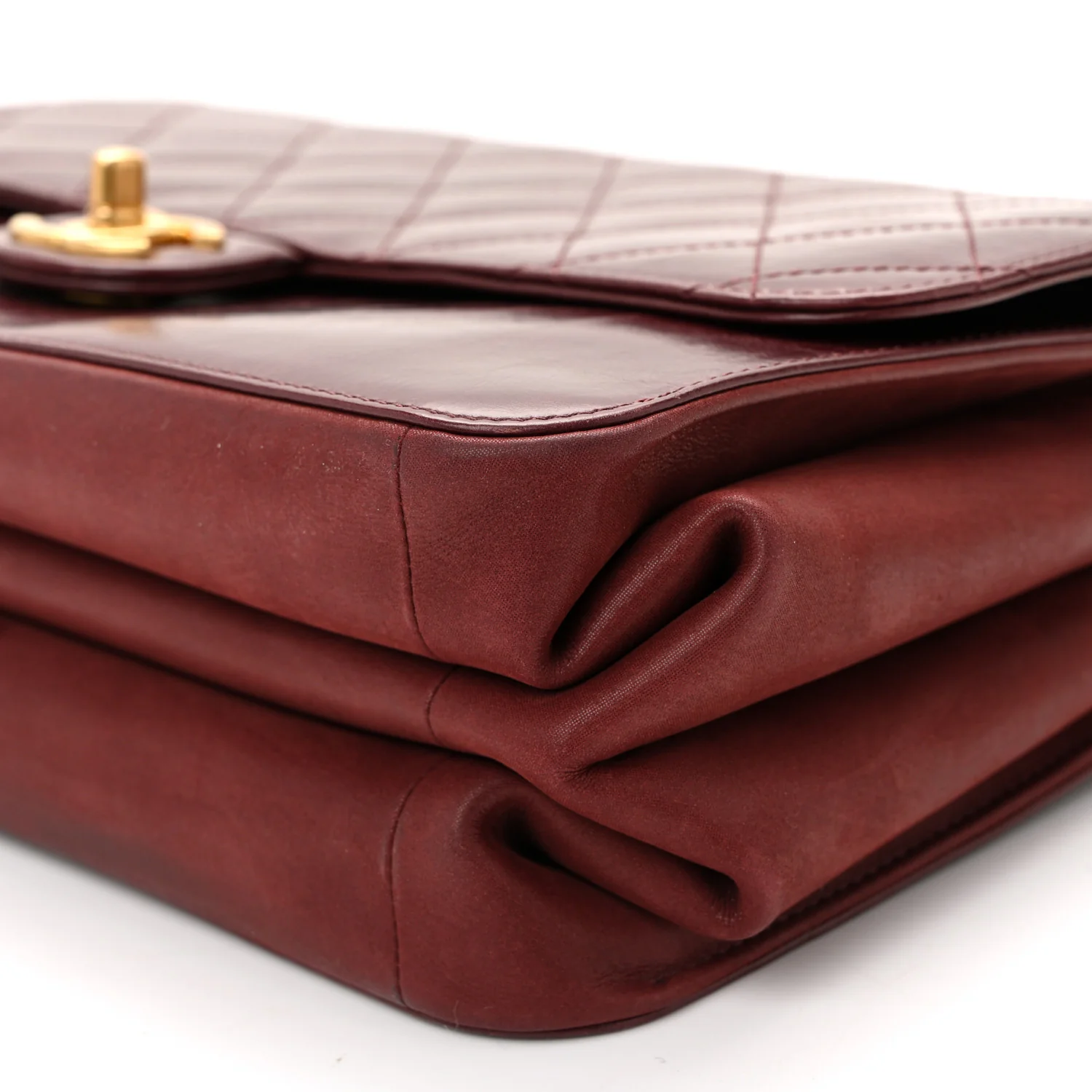 Calfskin Quilted Straight Lined Flap Burgundy - Image 10