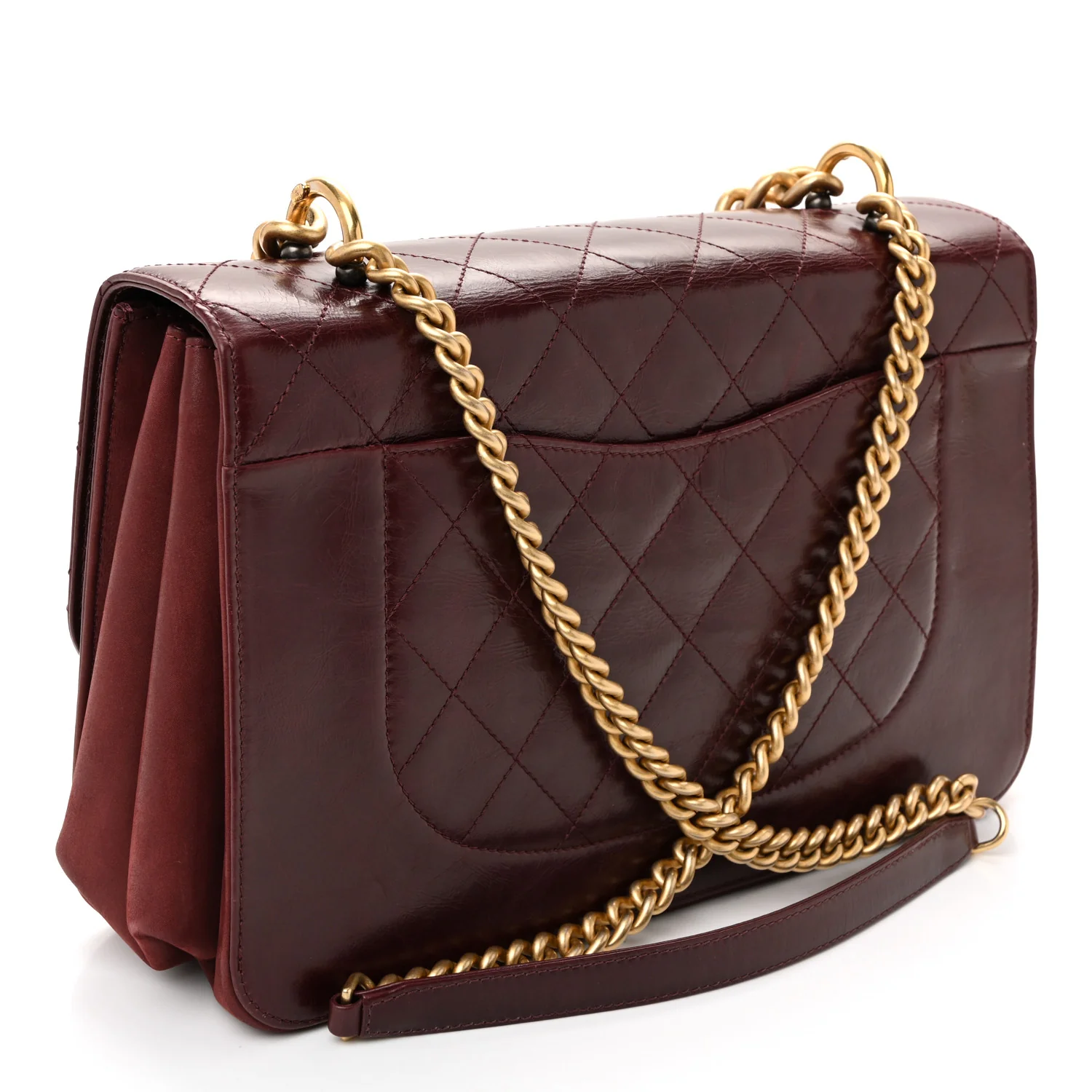 Calfskin Quilted Straight Lined Flap Burgundy - Image 3