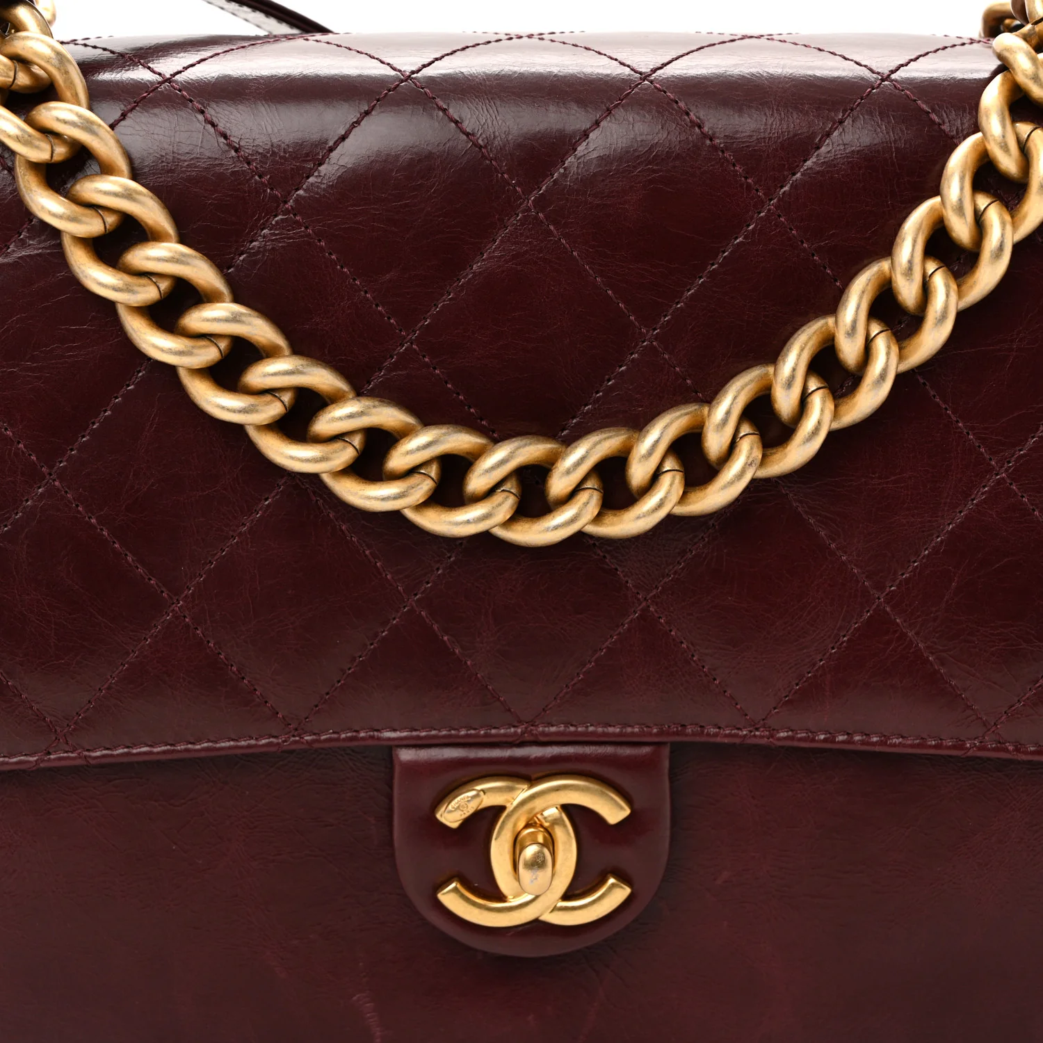 Calfskin Quilted Straight Lined Flap Burgundy - Image 8