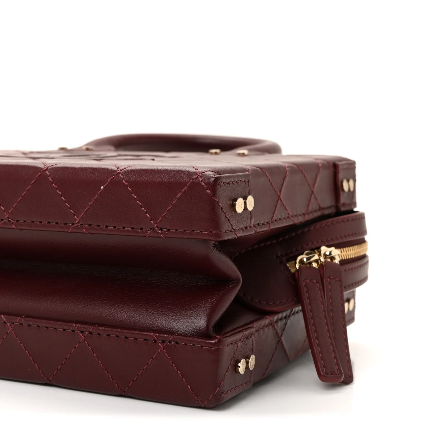 Calfskin Quilted Studded Square Vanity Case Burgundy - Image 10