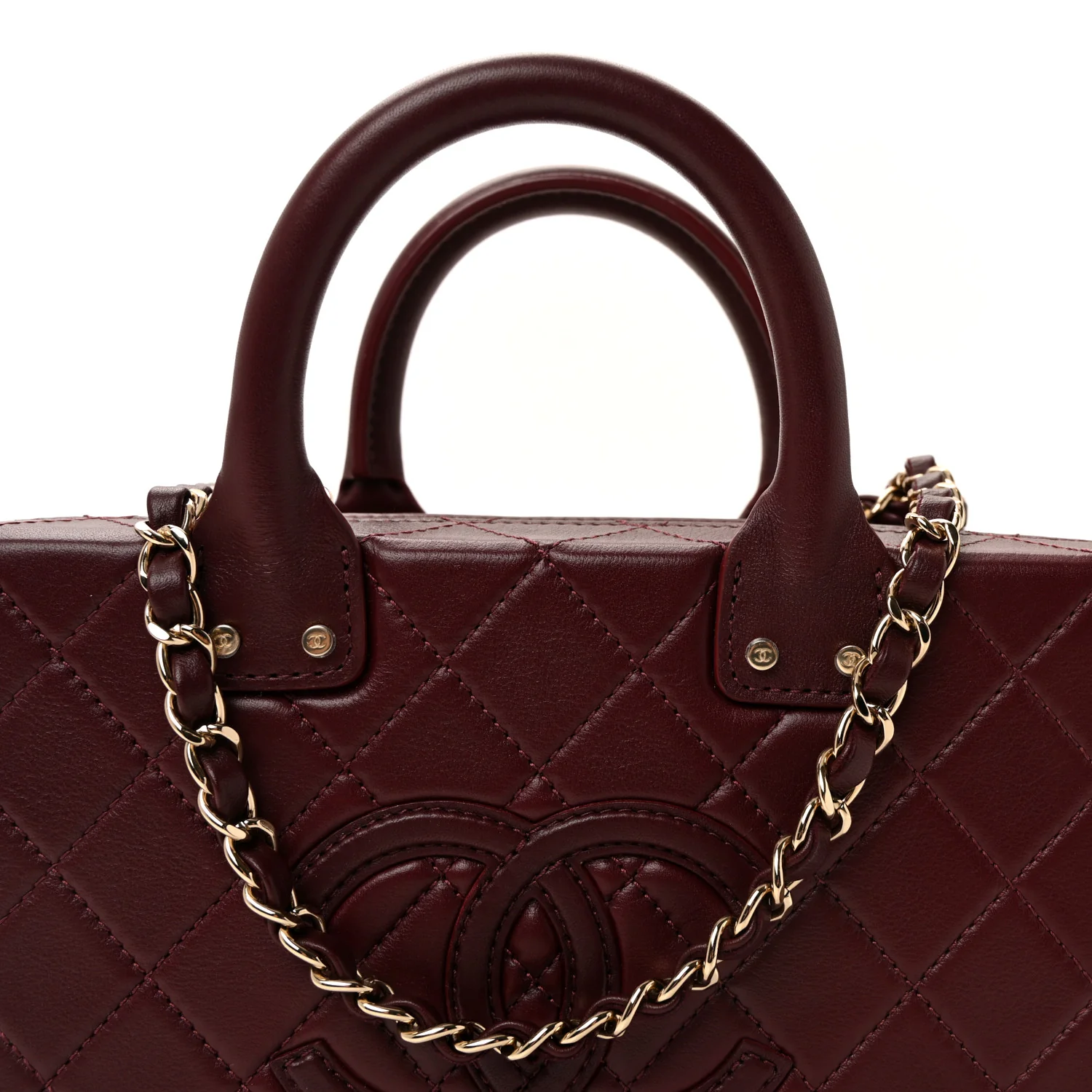 Calfskin Quilted Studded Square Vanity Case Burgundy - Image 8