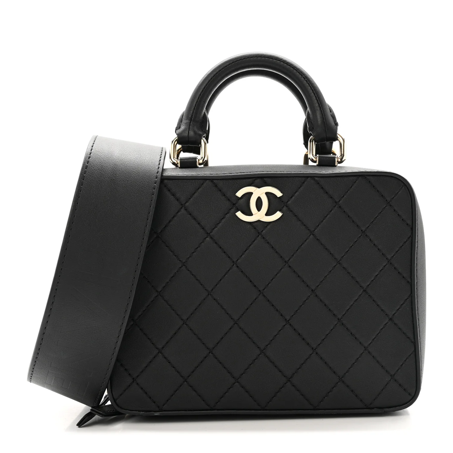 Calfskin Quilted Travel Kit Vanity Case Black