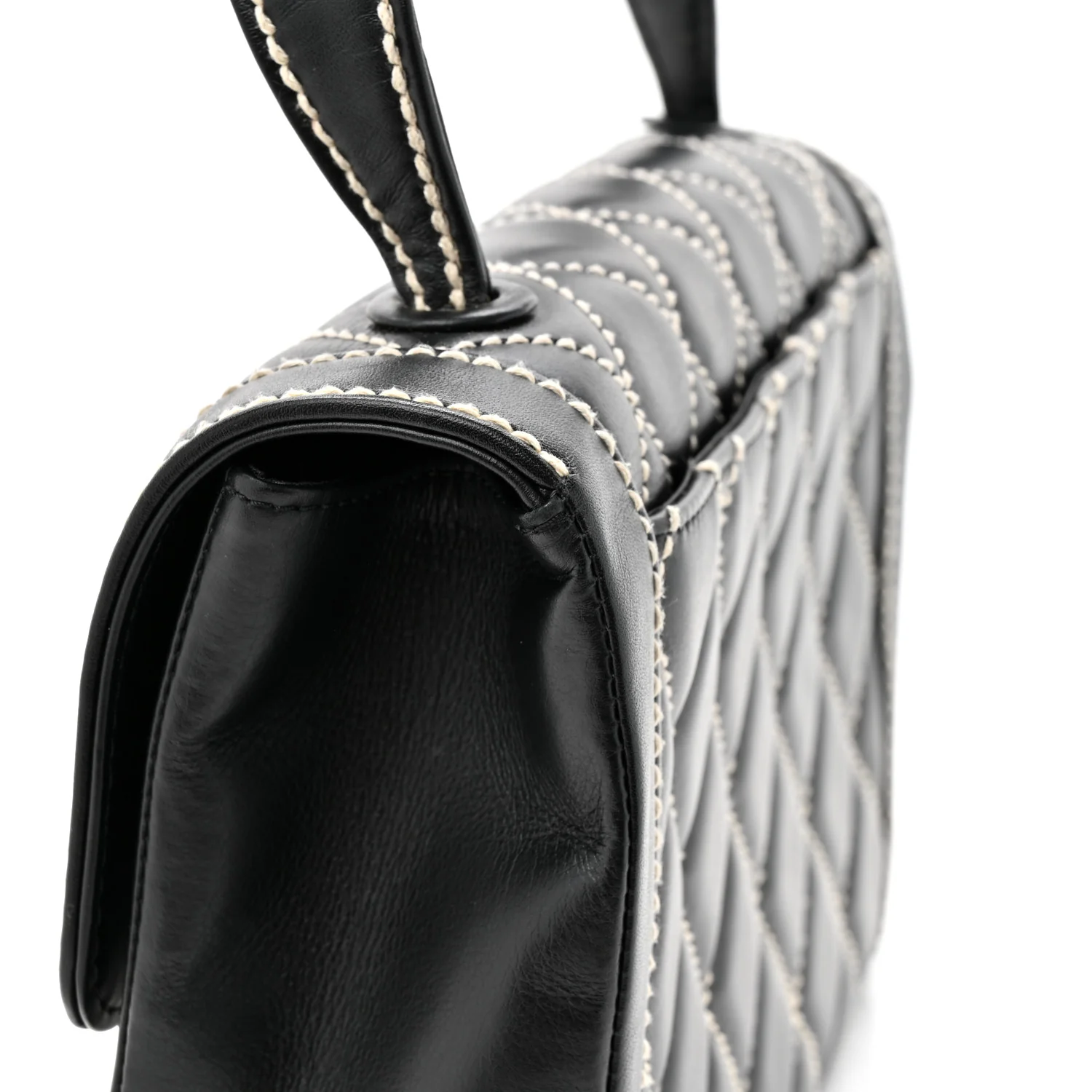 Calfskin Quilted Wild Stitch Large Top Handle Flap Black - Image 14