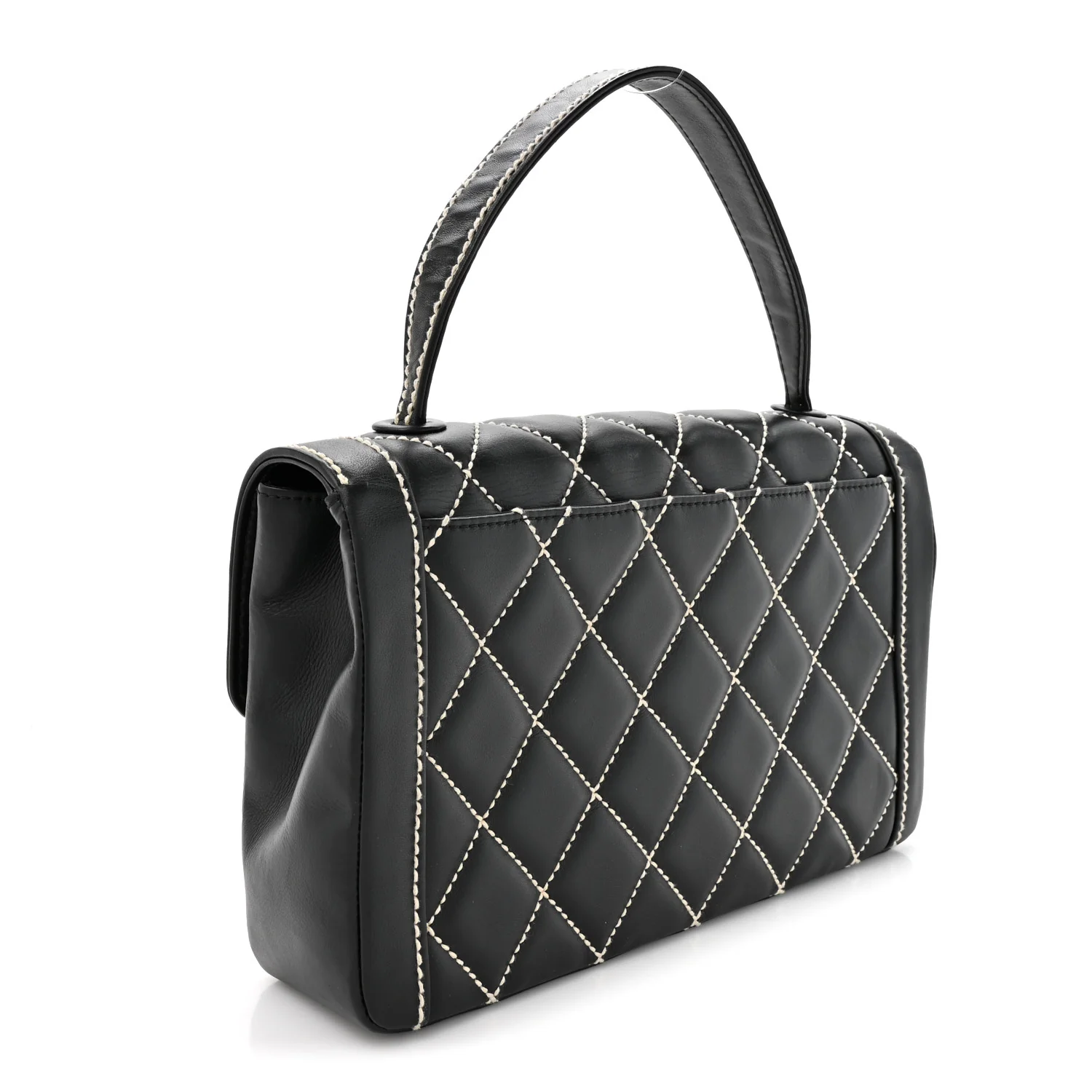 Calfskin Quilted Wild Stitch Large Top Handle Flap Black - Image 3
