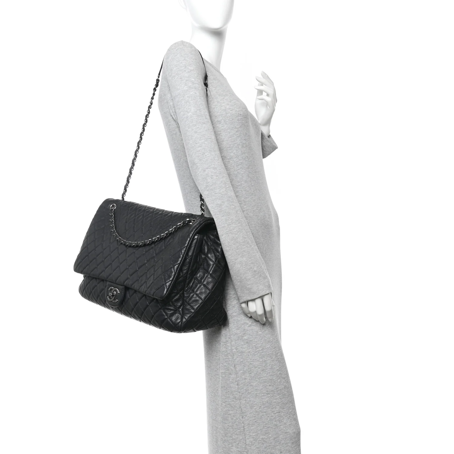 Calfskin Quilted XXL Travel Flap Bag Black - Image 2