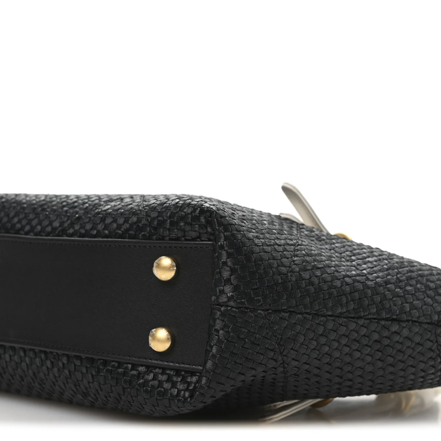 Calfskin Raffia Braided Small Shopping Tote Black White - Image 18