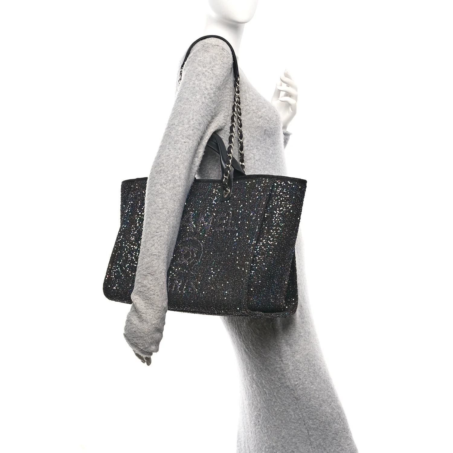 Calfskin Sequin Medium Deauville Tote Black - Image 3