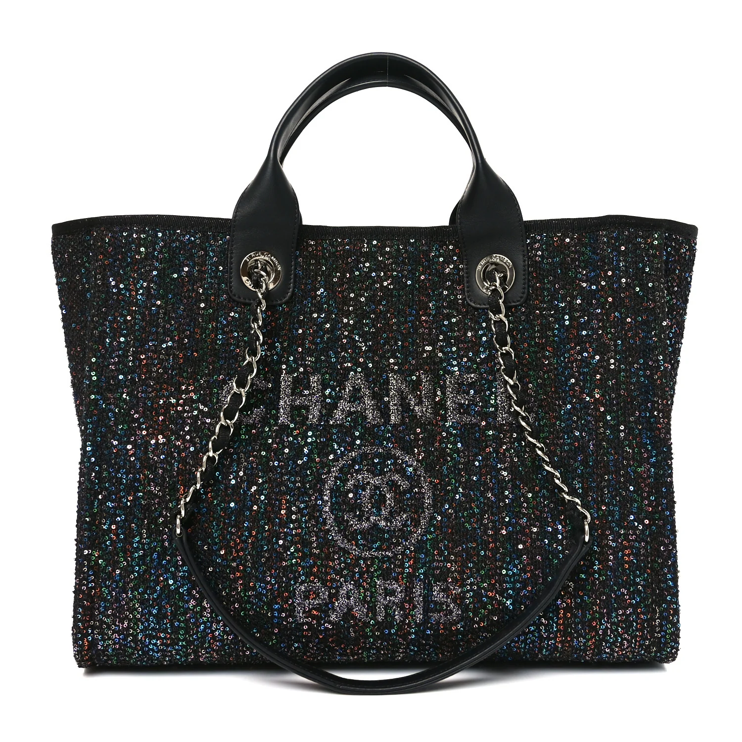 Calfskin Sequin Small Deauville Tote Black