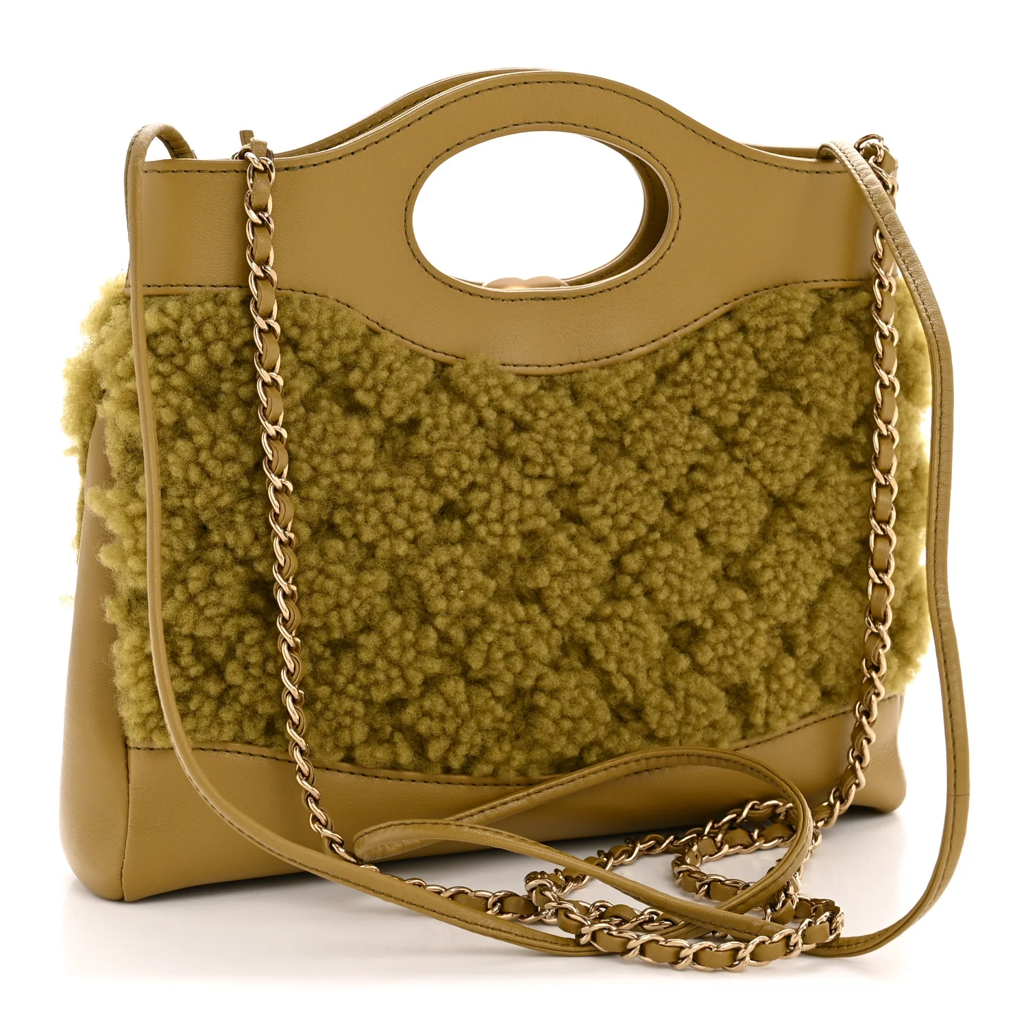 Calfskin Shearling Quilted Mini 31 Shopping Bag Green - Image 3