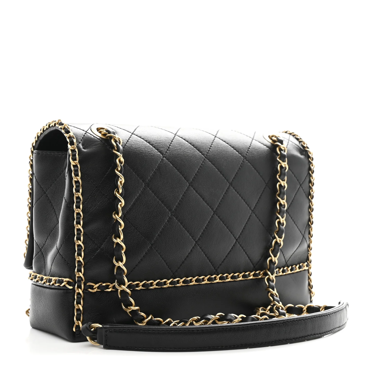 Calfskin Stitched Chain Flap Black - Image 3