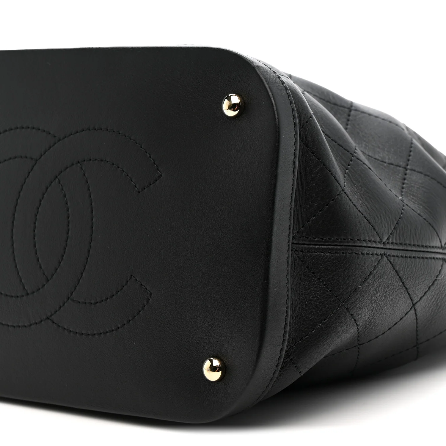Calfskin Stitched Chain Top Handle Bucket Bag Black - Image 10