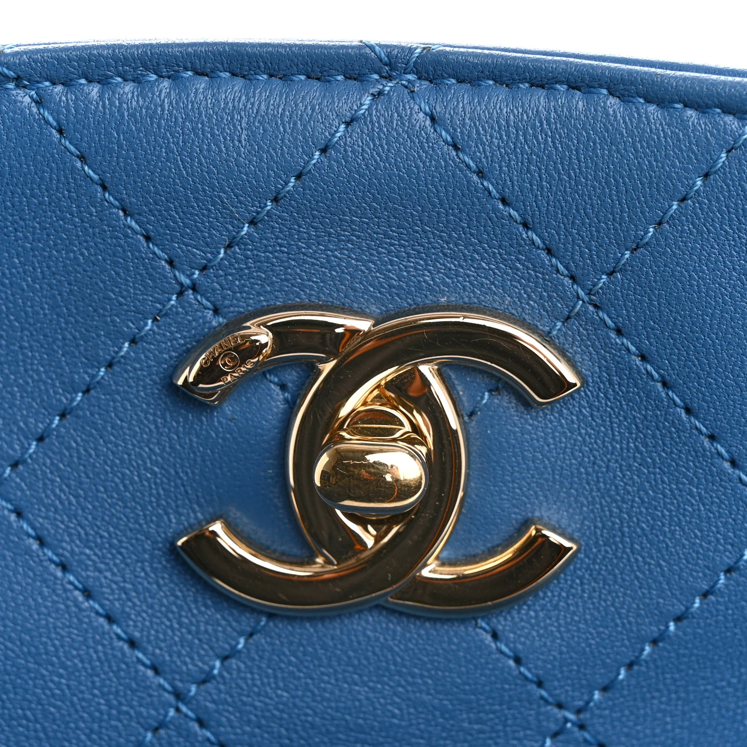 Calfskin Stitched Chain Top Handle Bucket Bag Blue - Image 11