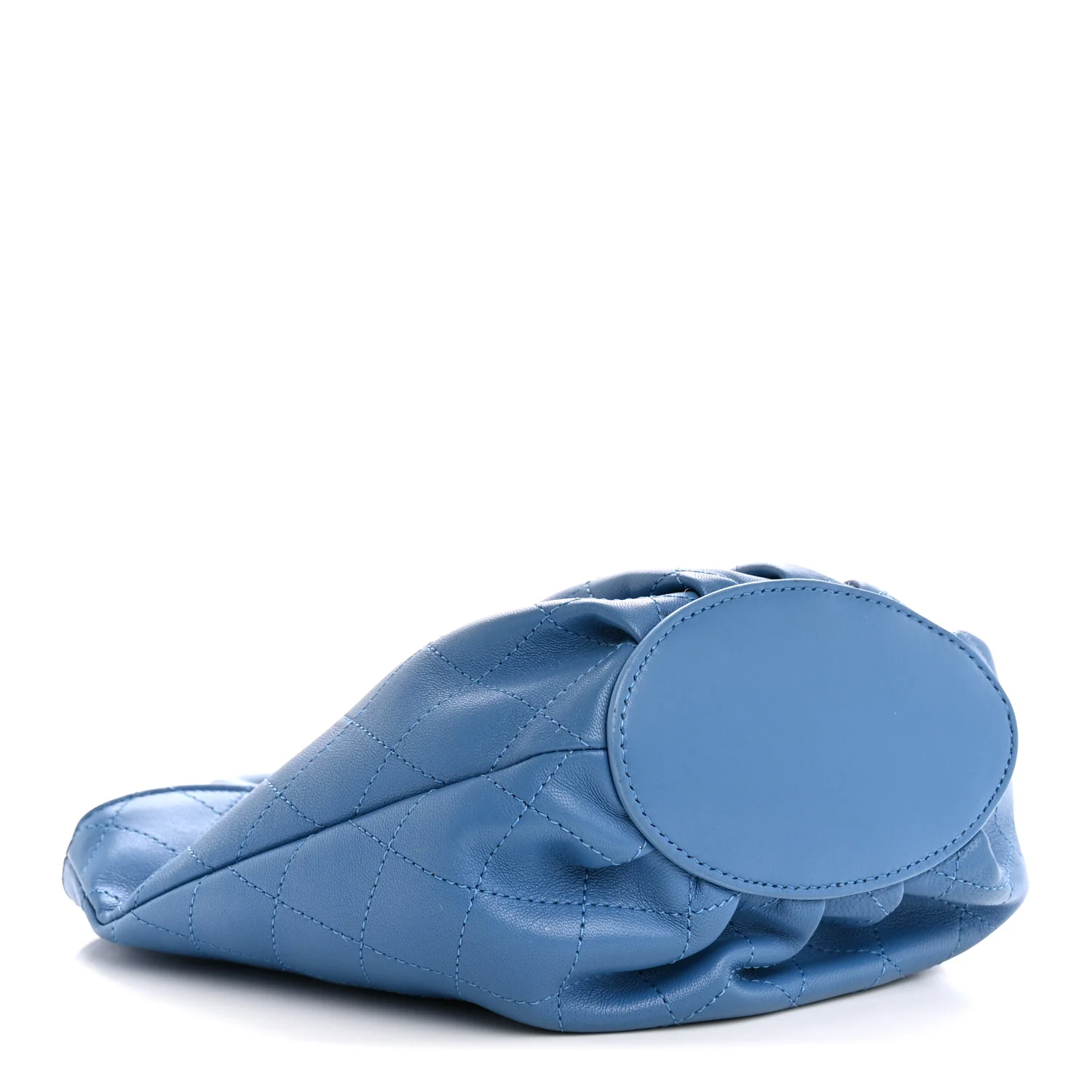 Calfskin Stitched Chain Top Handle Bucket Bag Blue - Image 4