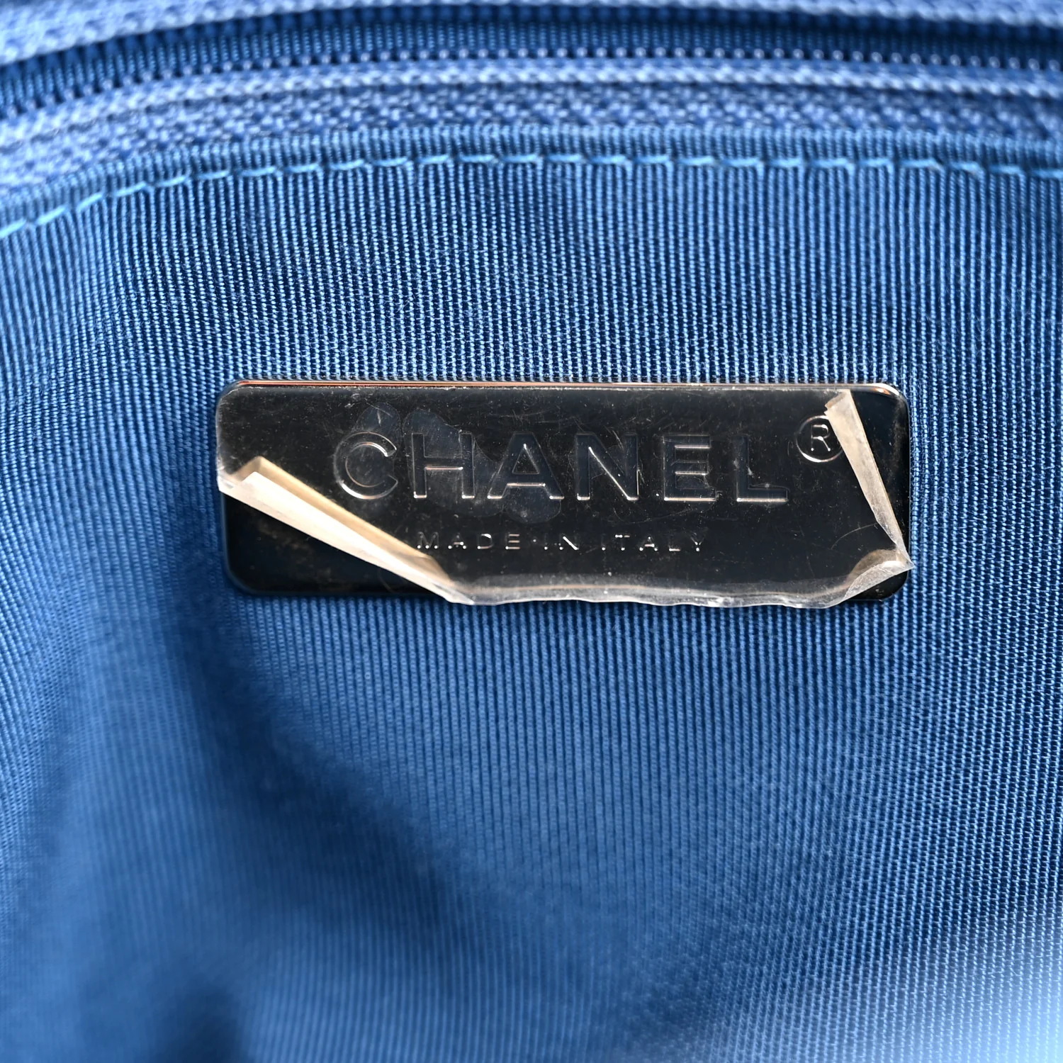 Calfskin Stitched Chain Top Handle Bucket Bag Blue - Image 6