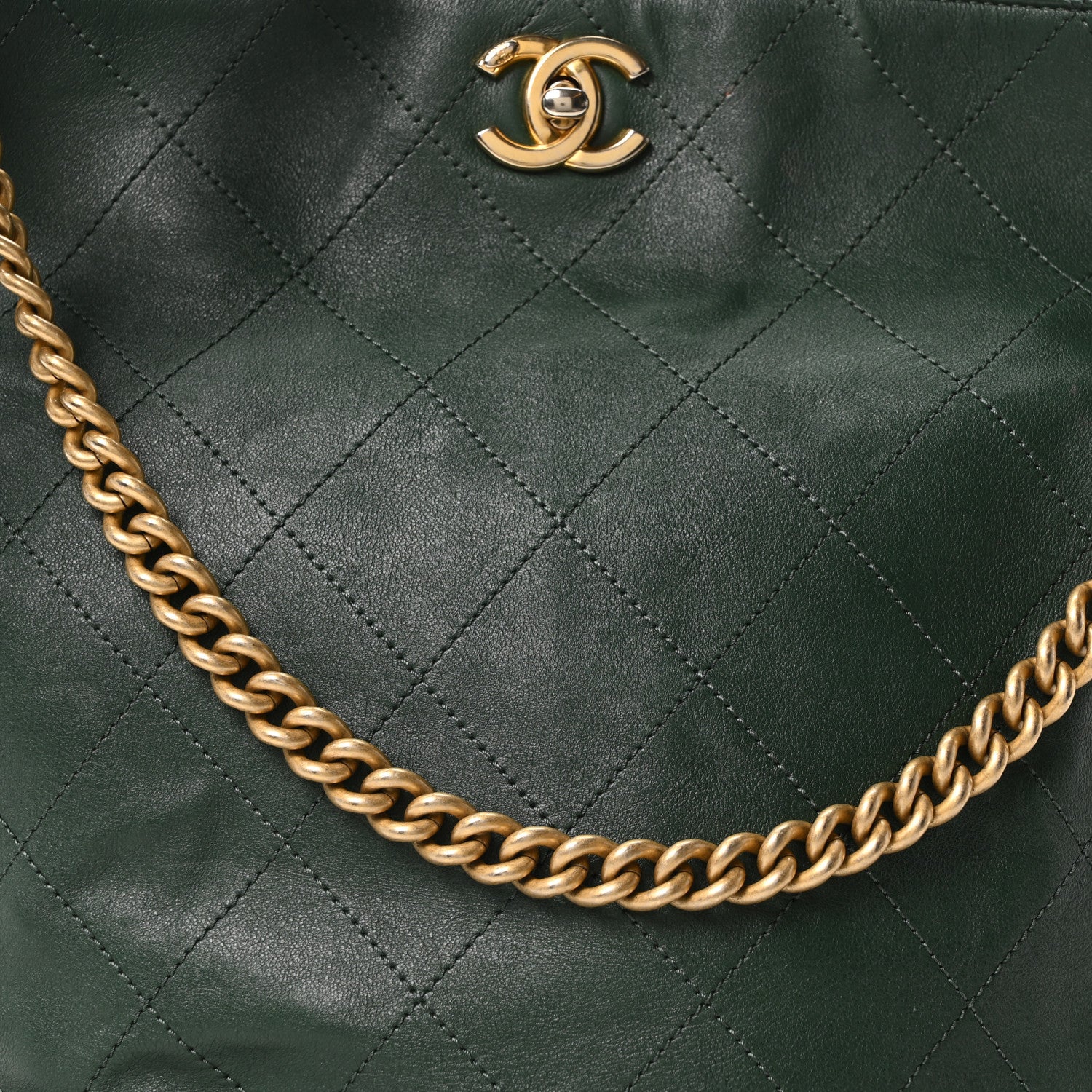 Calfskin Stitched Large Button Up Hobo Dark Green - Image 8