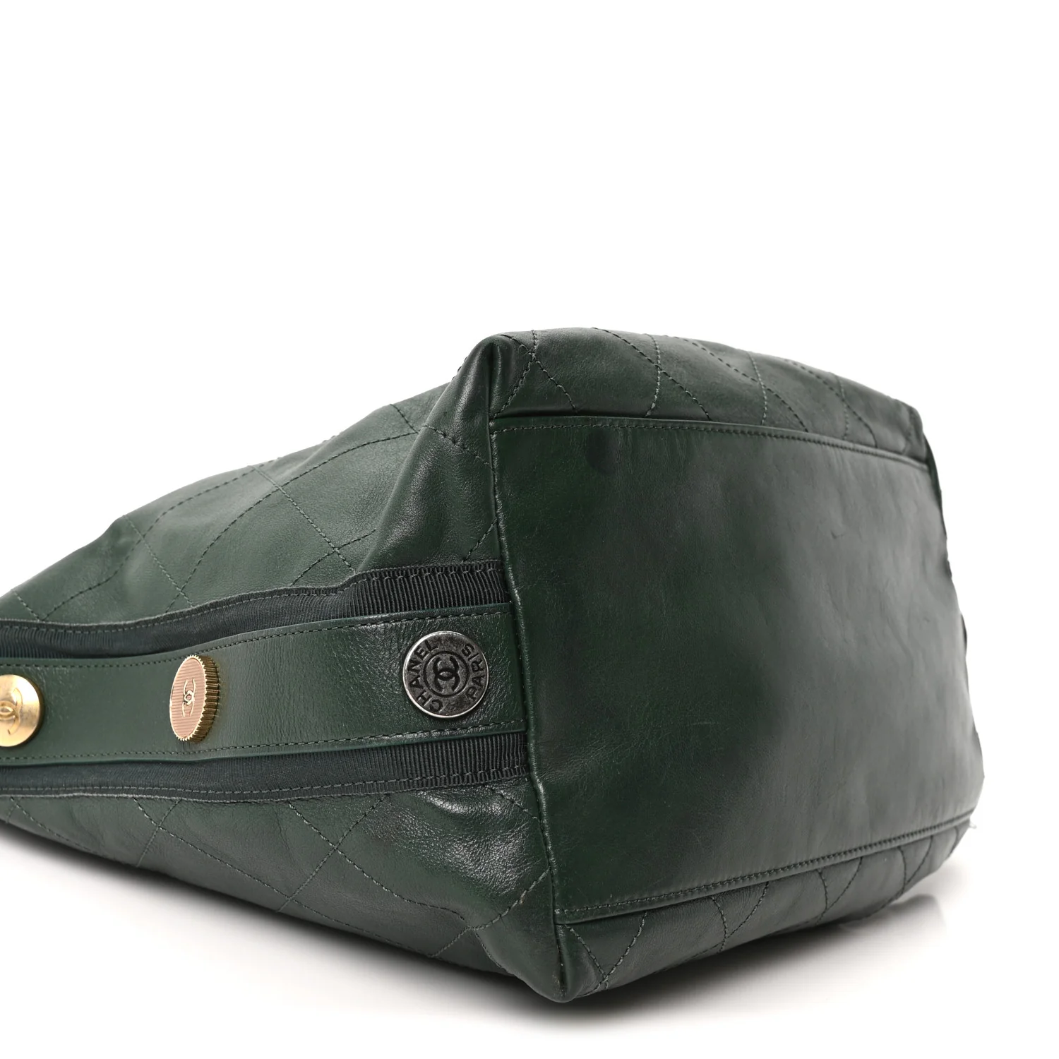 Calfskin Stitched Large Button Up Hobo Dark Green - Image 9