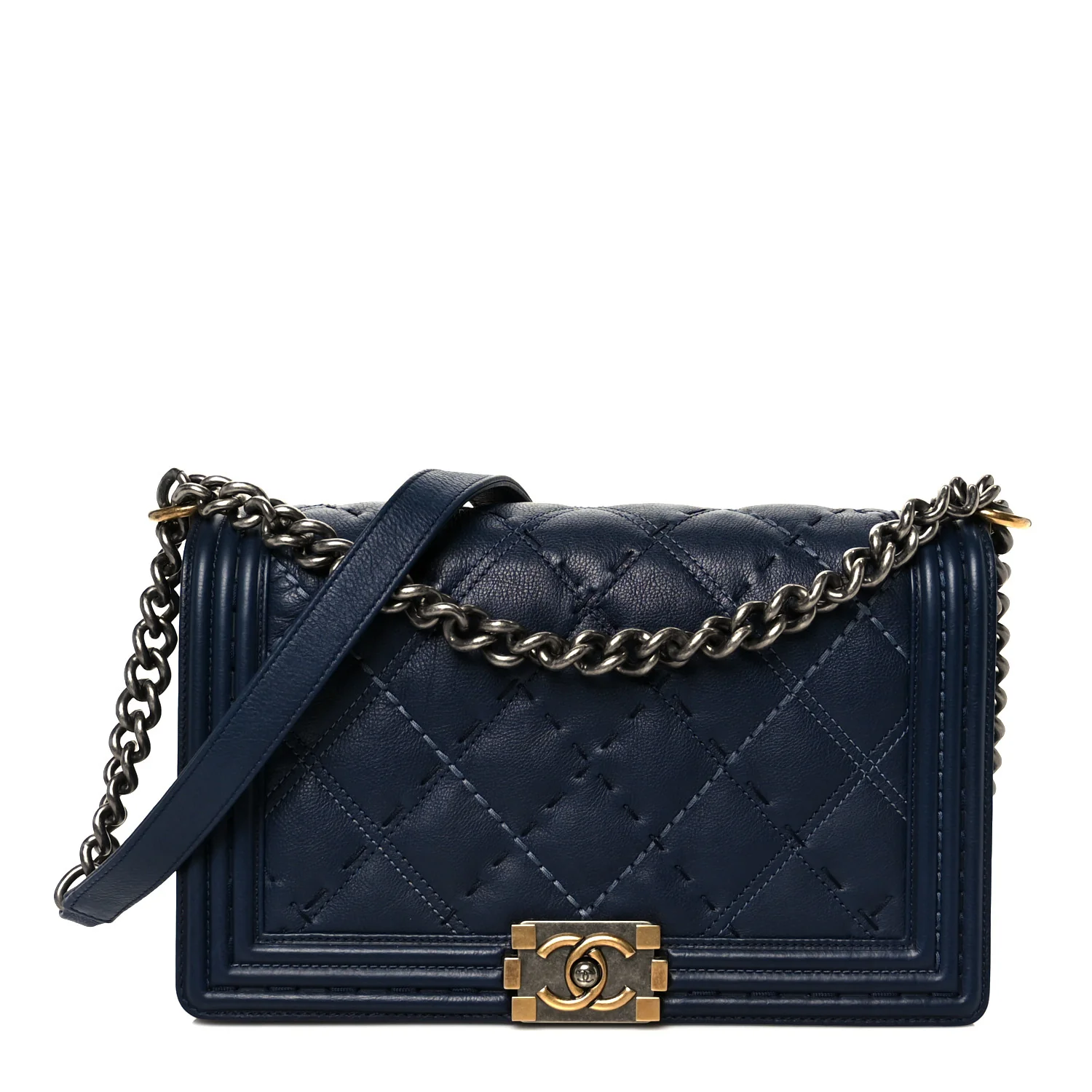 Calfskin Stitched New Medium Boy Flap Black