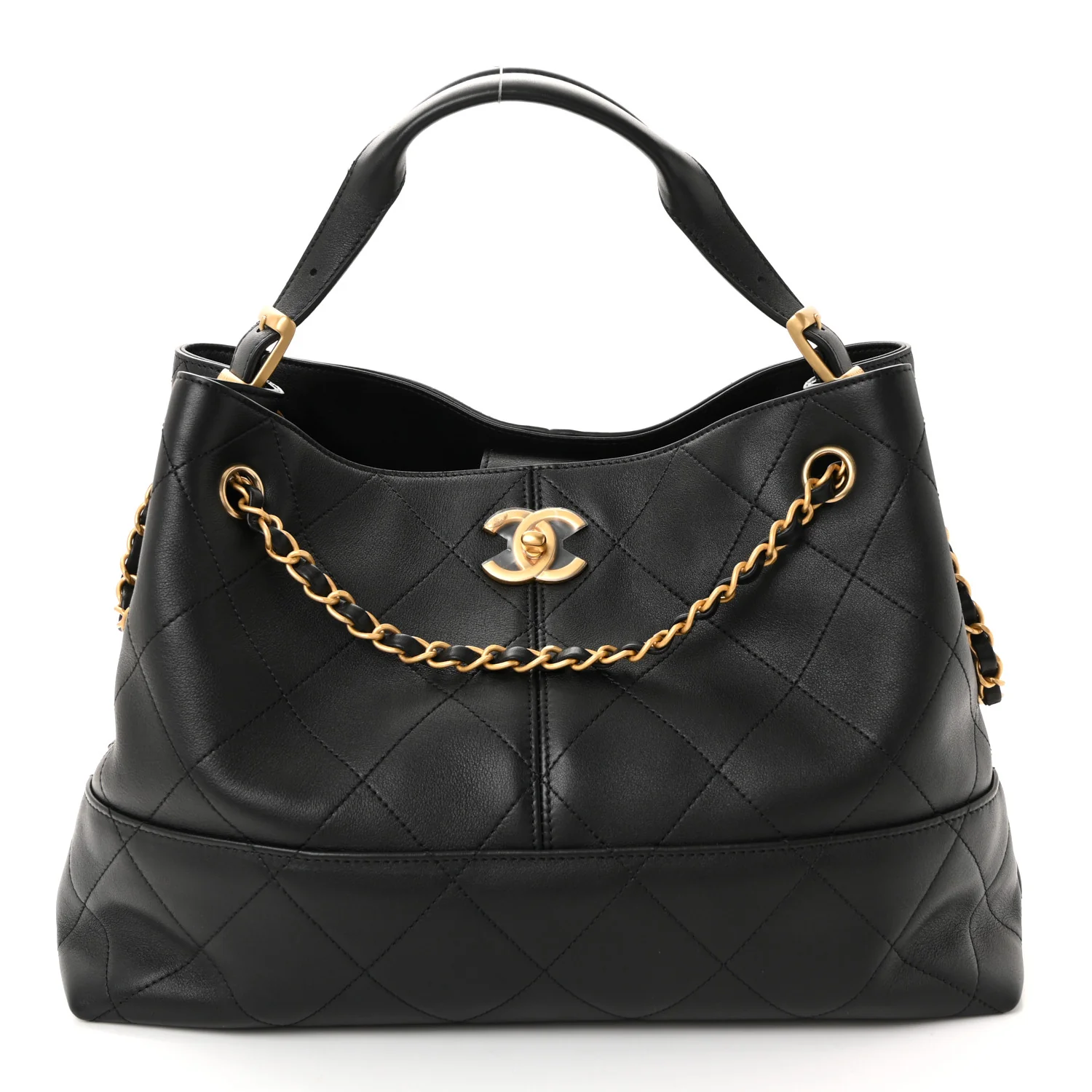 Calfskin Stitched Shopping Bag Black