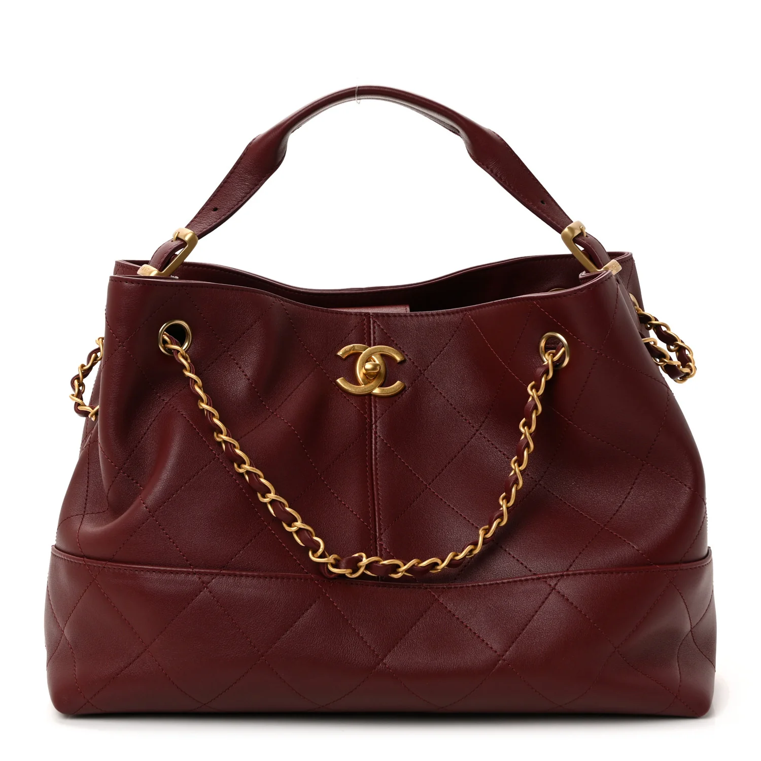 Calfskin Stitched Shopping Bag Burgundy