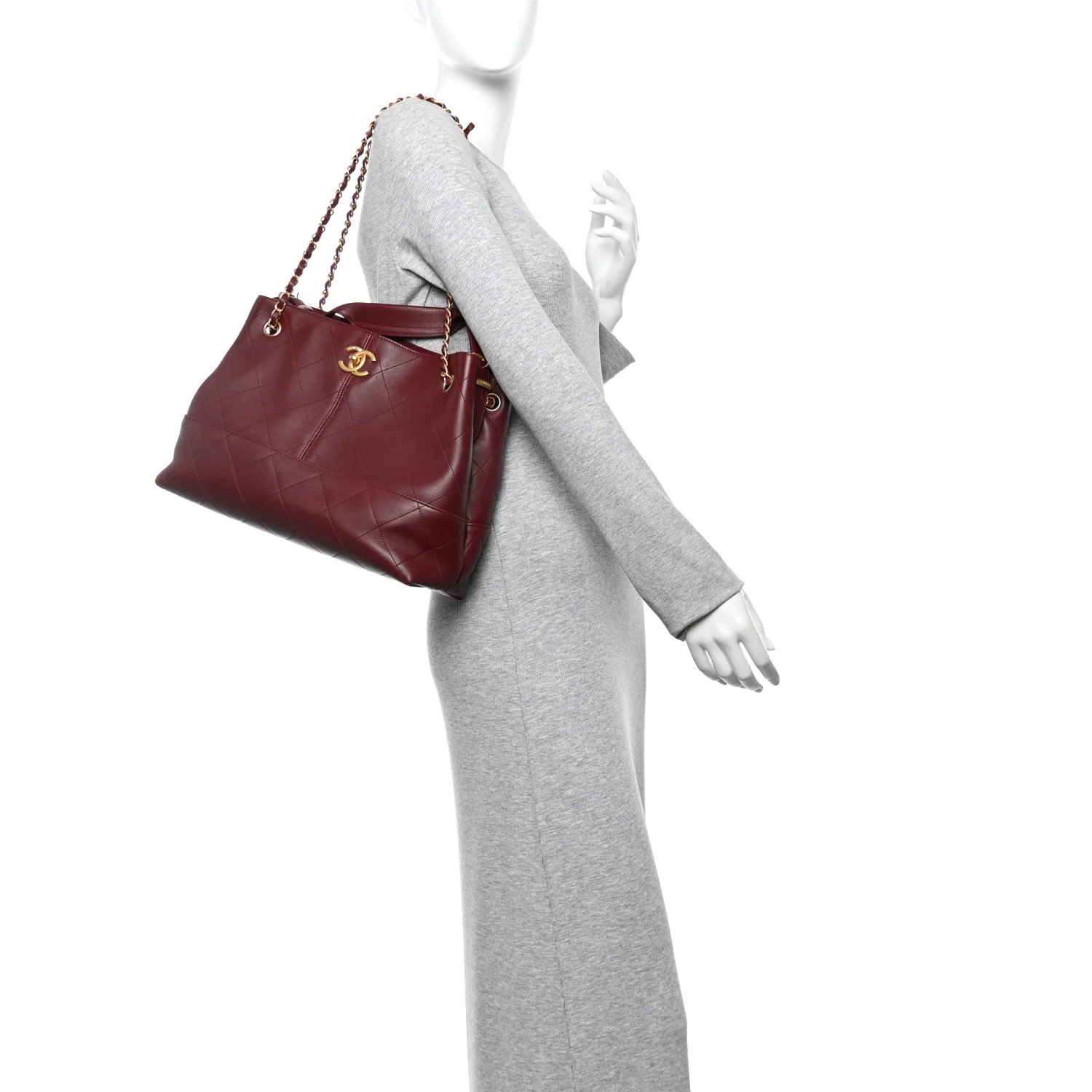 Calfskin Stitched Shopping Bag Burgundy - Image 2