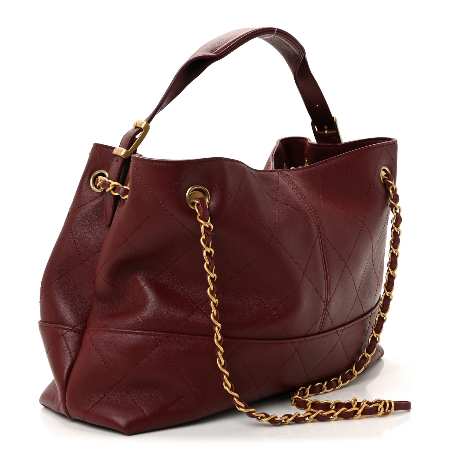 Calfskin Stitched Shopping Bag Burgundy - Image 3