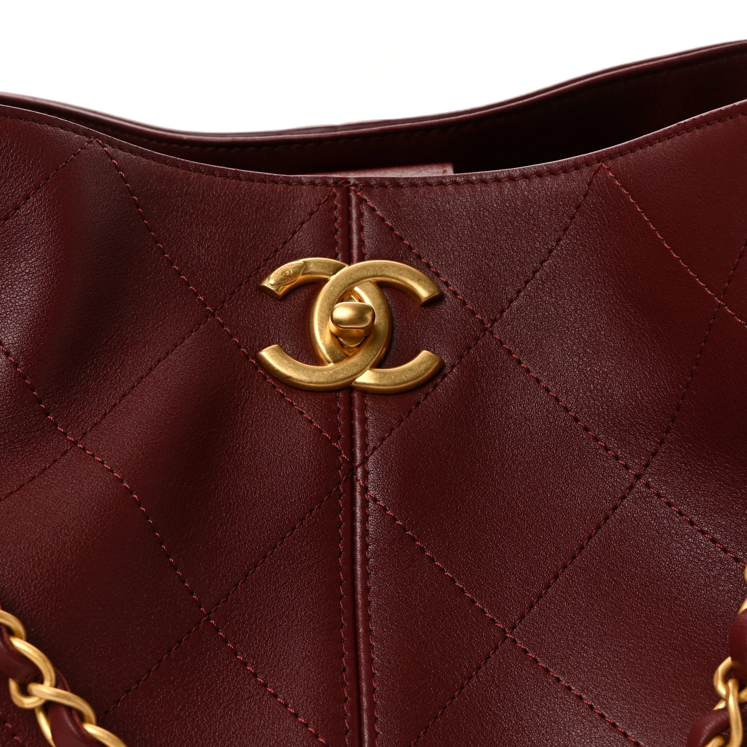 Calfskin Stitched Shopping Bag Burgundy - Image 8