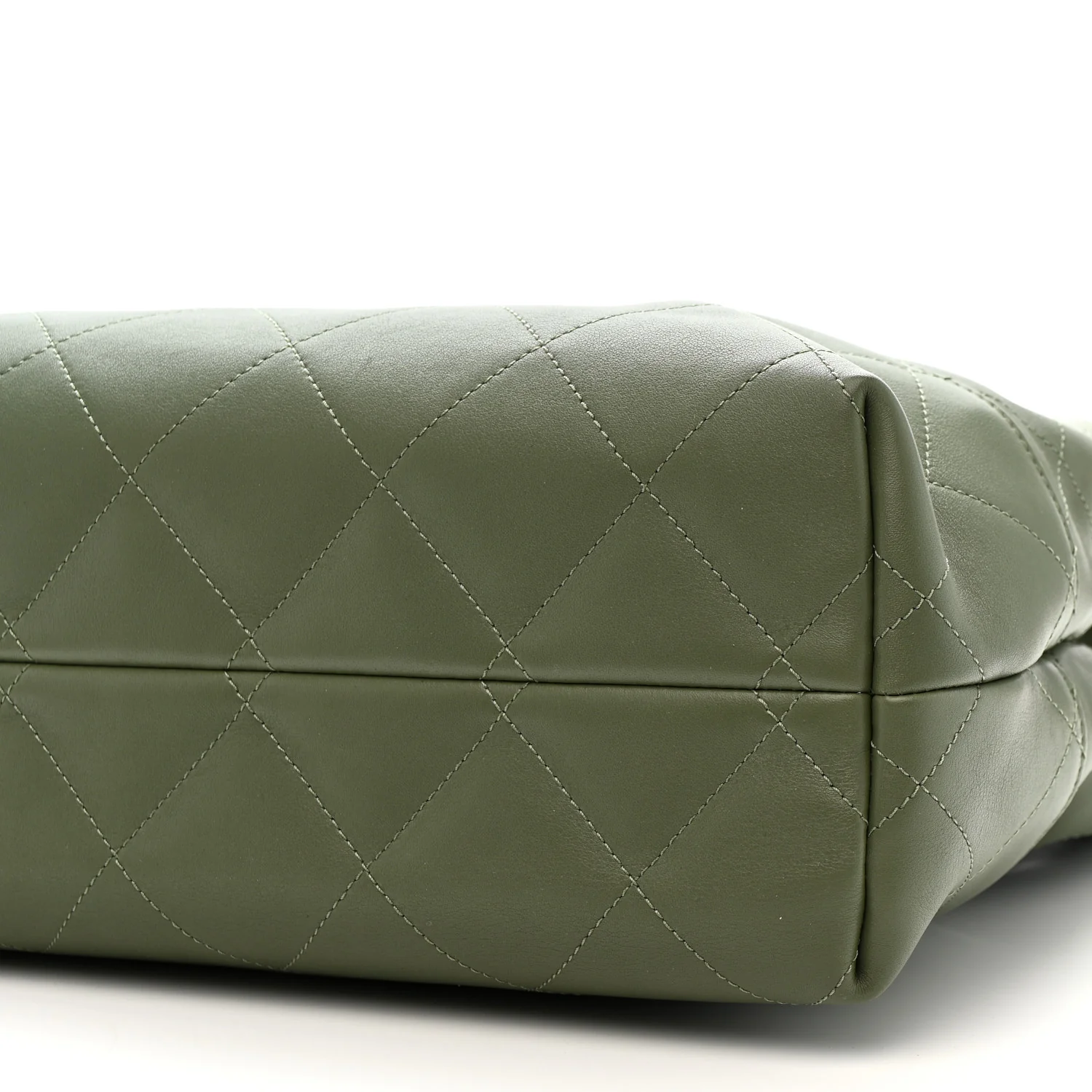 Calfskin Stitched Shopping Bag Khaki - Image 10
