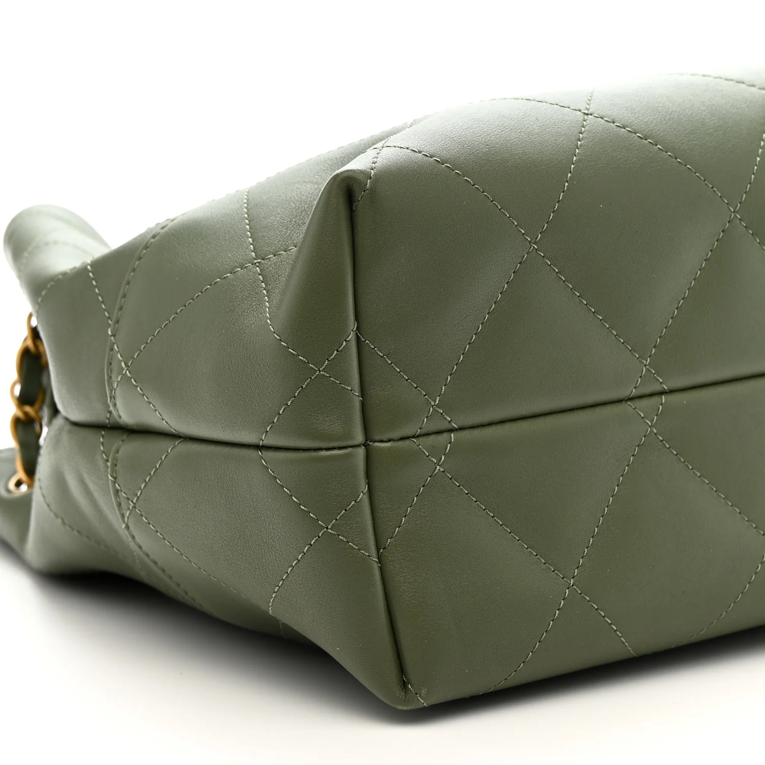 Calfskin Stitched Shopping Bag Khaki - Image 9