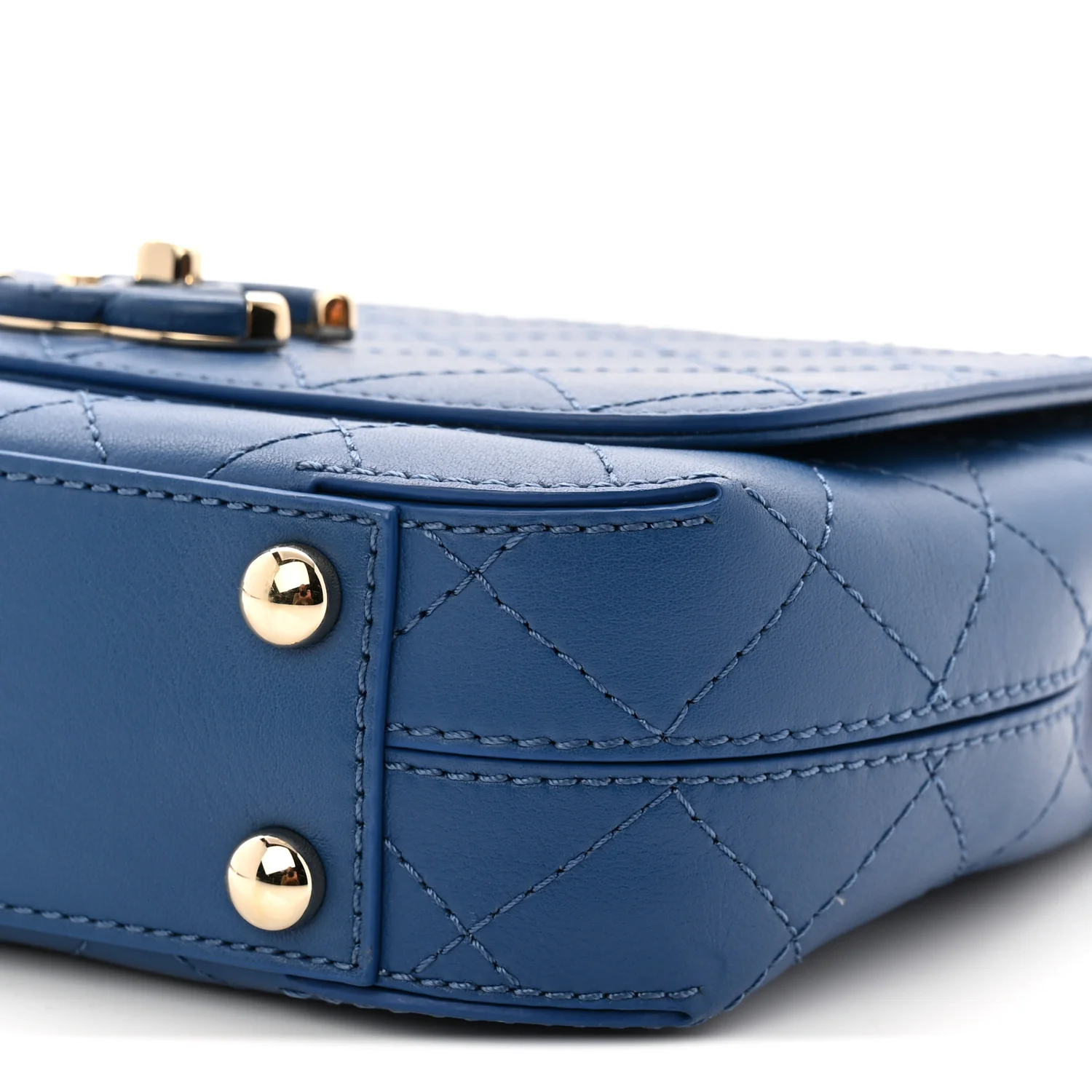 Calfskin Stitched Small Covered CC Flap Bag Blue - Image 10