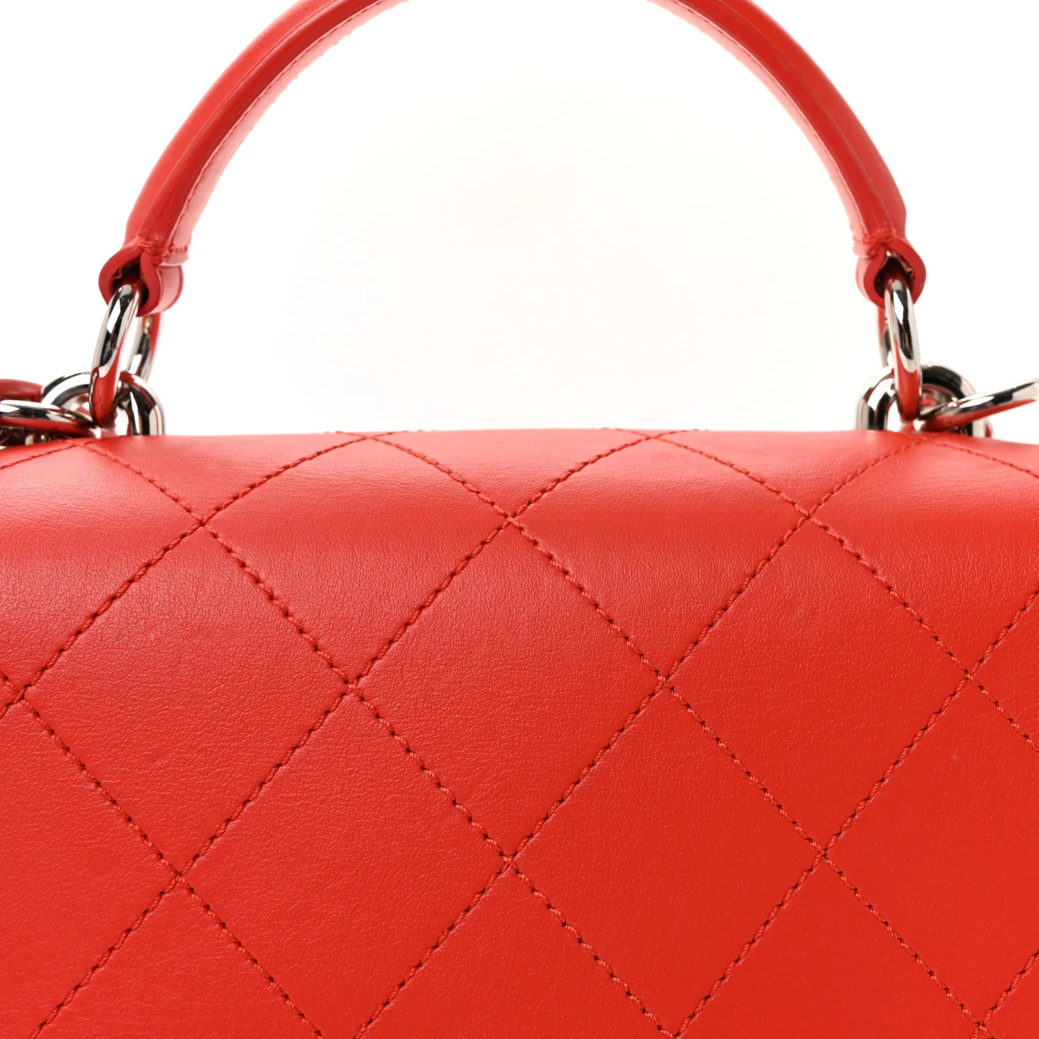 Calfskin Stitched Small Ring My Bag Flap Crossbody Red - Image 8