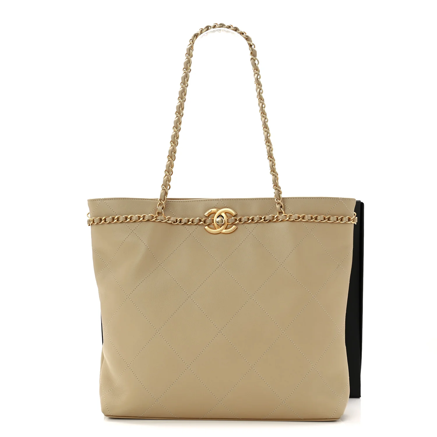 Calfskin Stitched Small Shopping Tote Dark Beige - Image 11