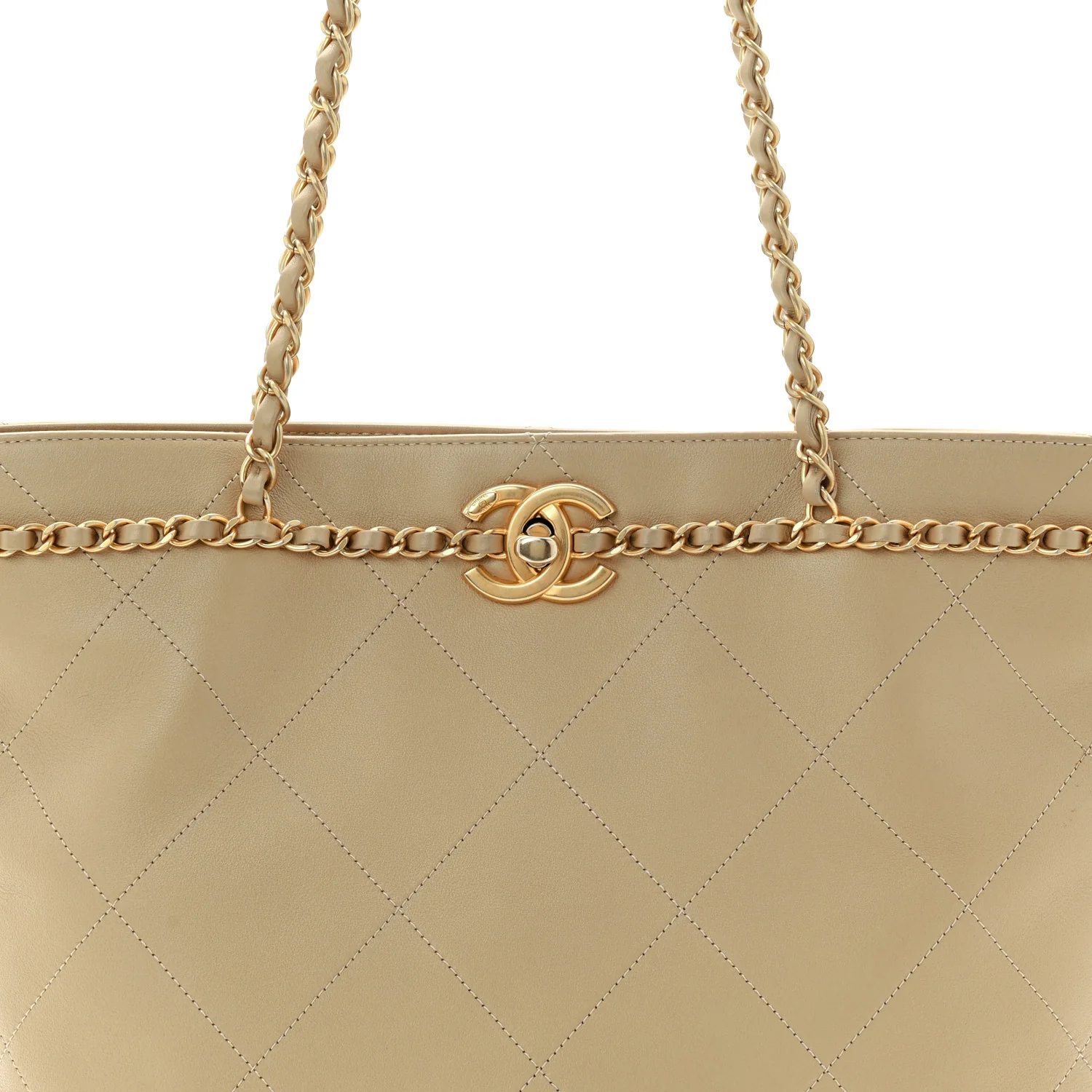 Calfskin Stitched Small Shopping Tote Dark Beige - Image 8