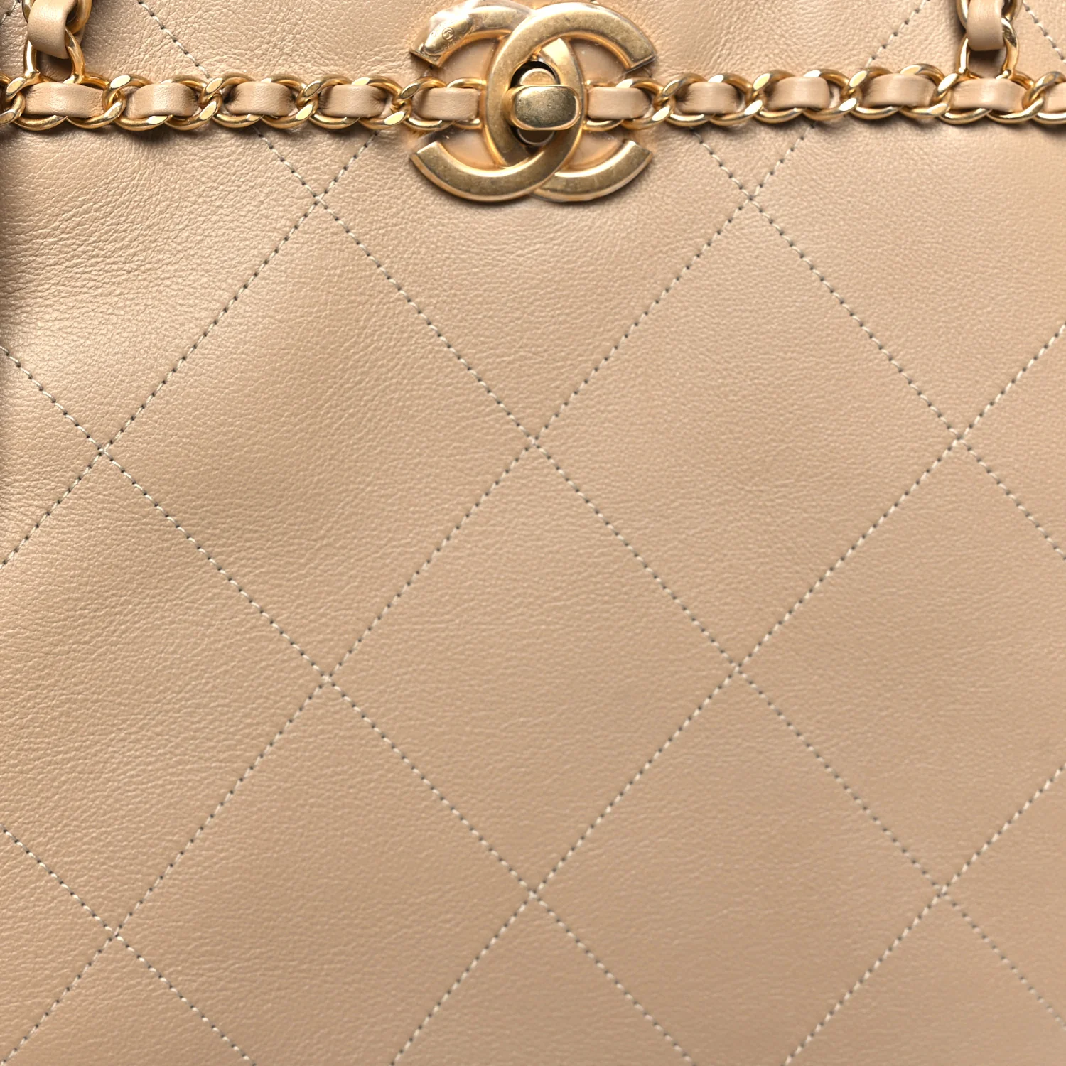 Calfskin Stitched Small Shopping Tote Dark Beige - Image 7