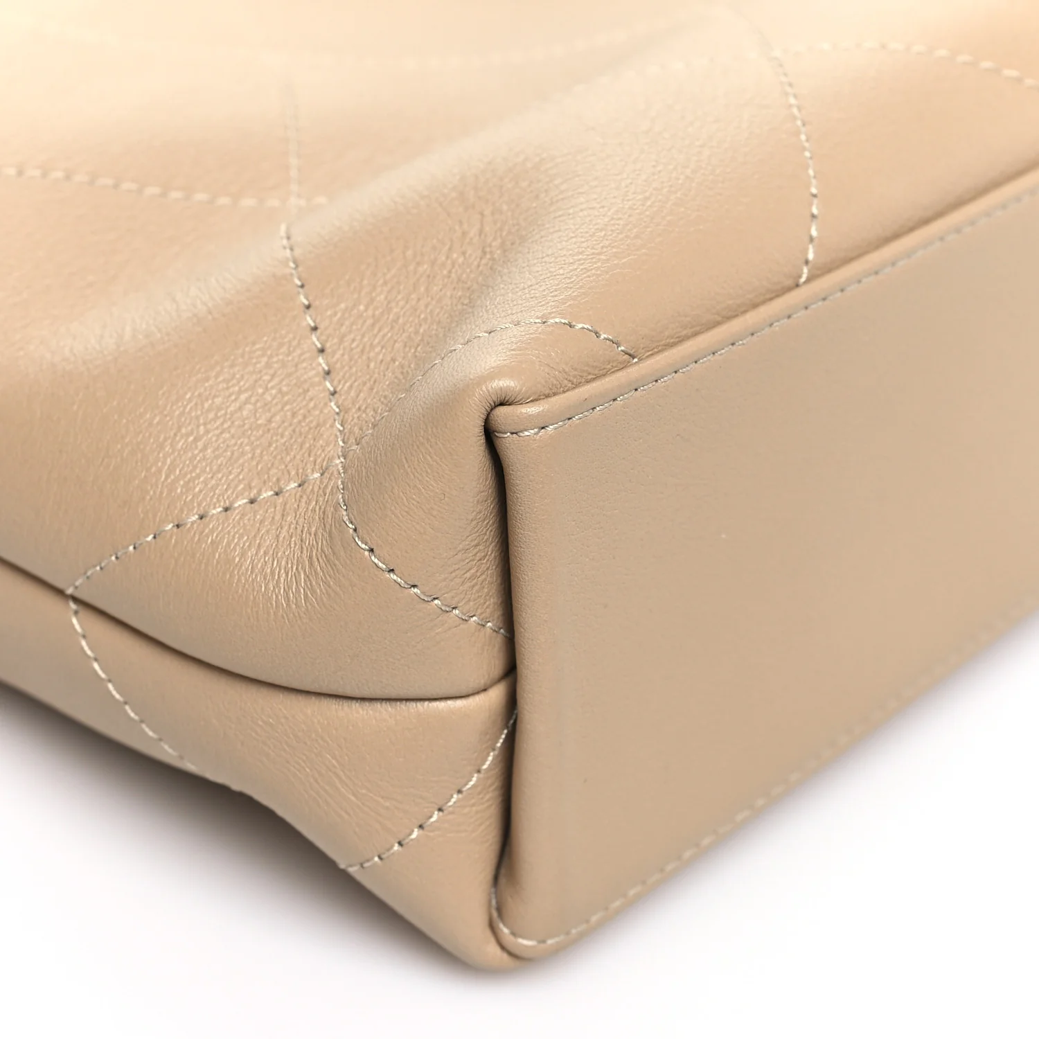 Calfskin Stitched Small Shopping Tote Dark Beige - Image 8