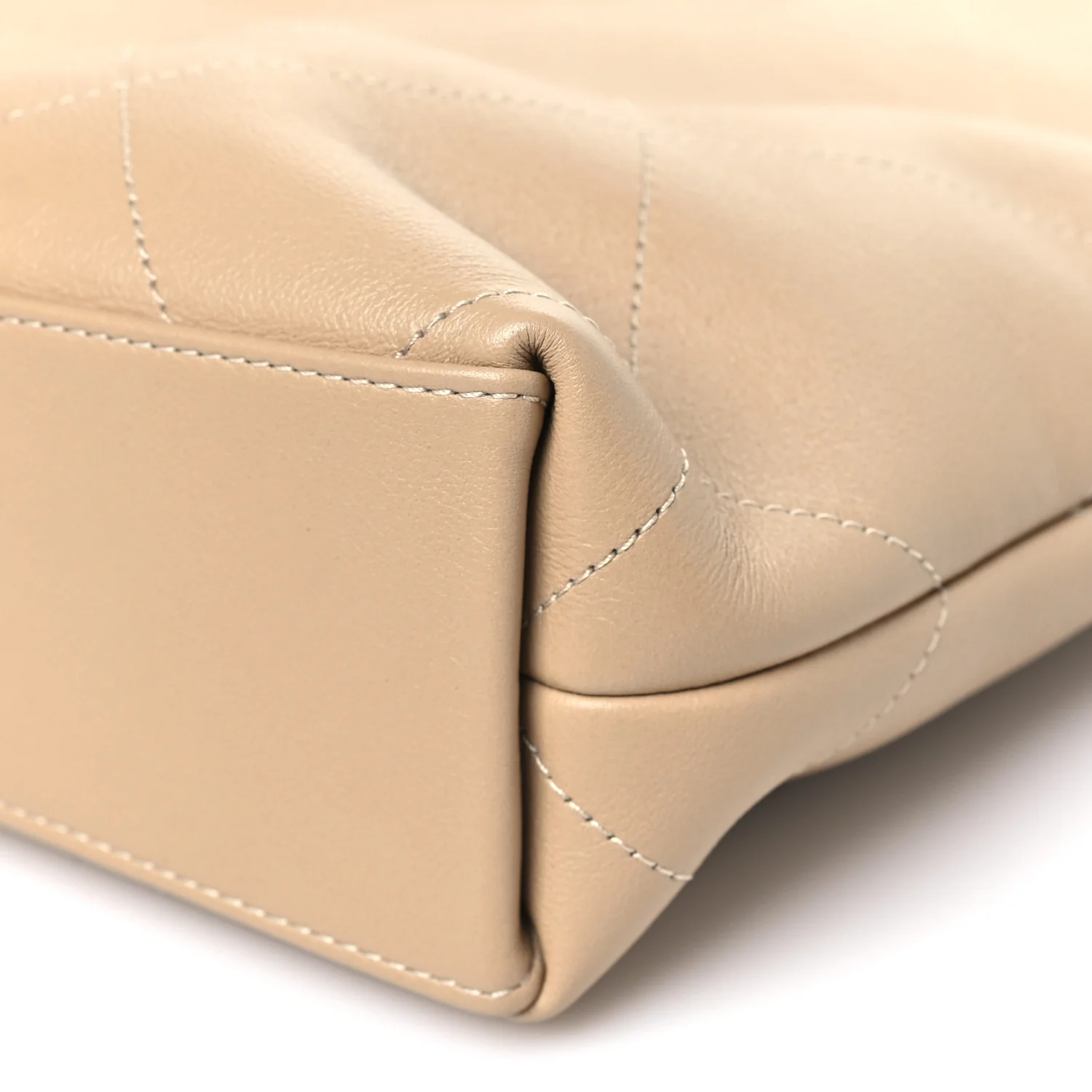 Calfskin Stitched Small Shopping Tote Dark Beige - Image 9