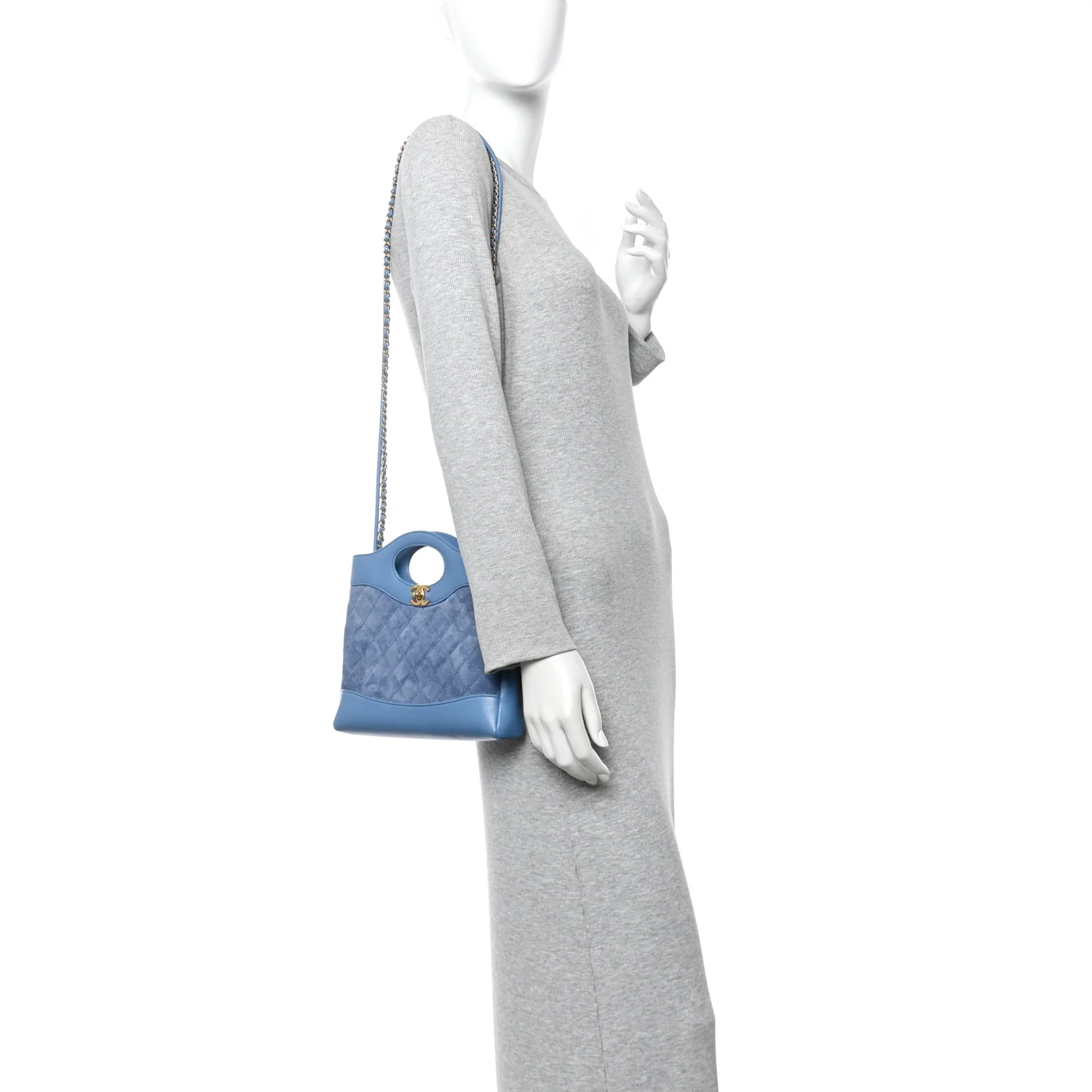 Calfskin Suede Quilted Mini 31 Shopping Bag Blue - Image 2