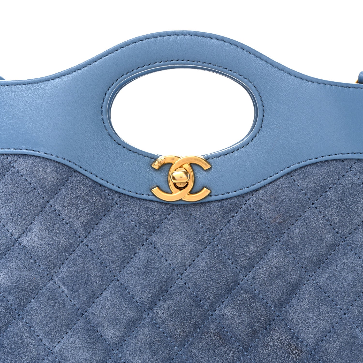 Calfskin Suede Quilted Mini 31 Shopping Bag Blue - Image 8