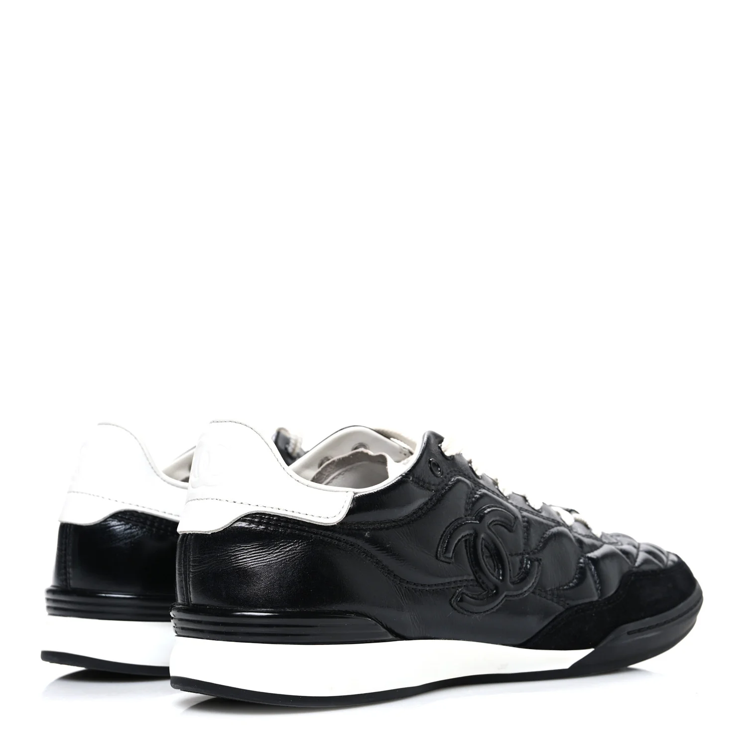 Calfskin Suede Quilted Womens Logo Sneakers 39 Black White - Image 5