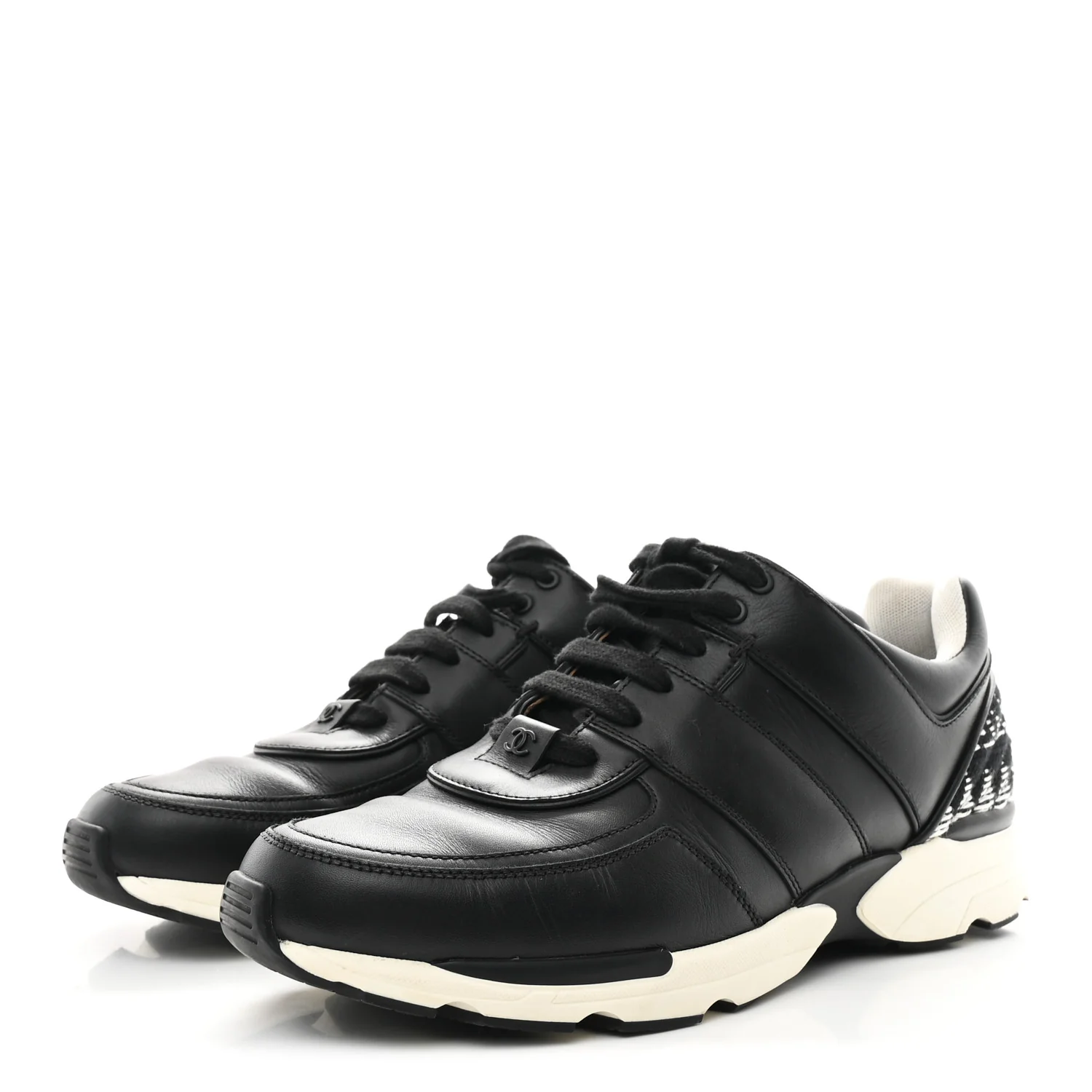 Calfskin Tweed CC Sneakers 41 Black White - Image 4