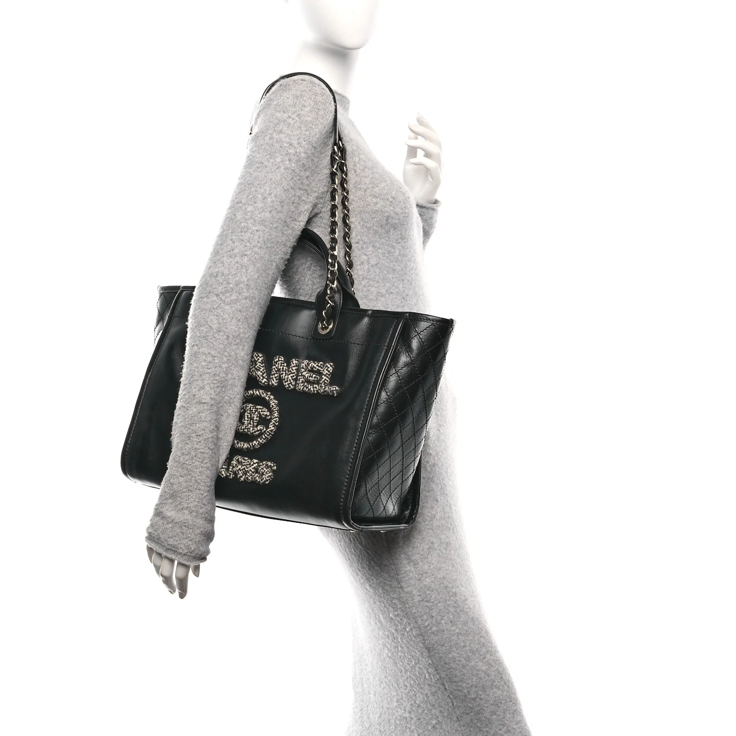 Calfskin Tweed Medium Deauville Tote Black Multicolor - Image 2