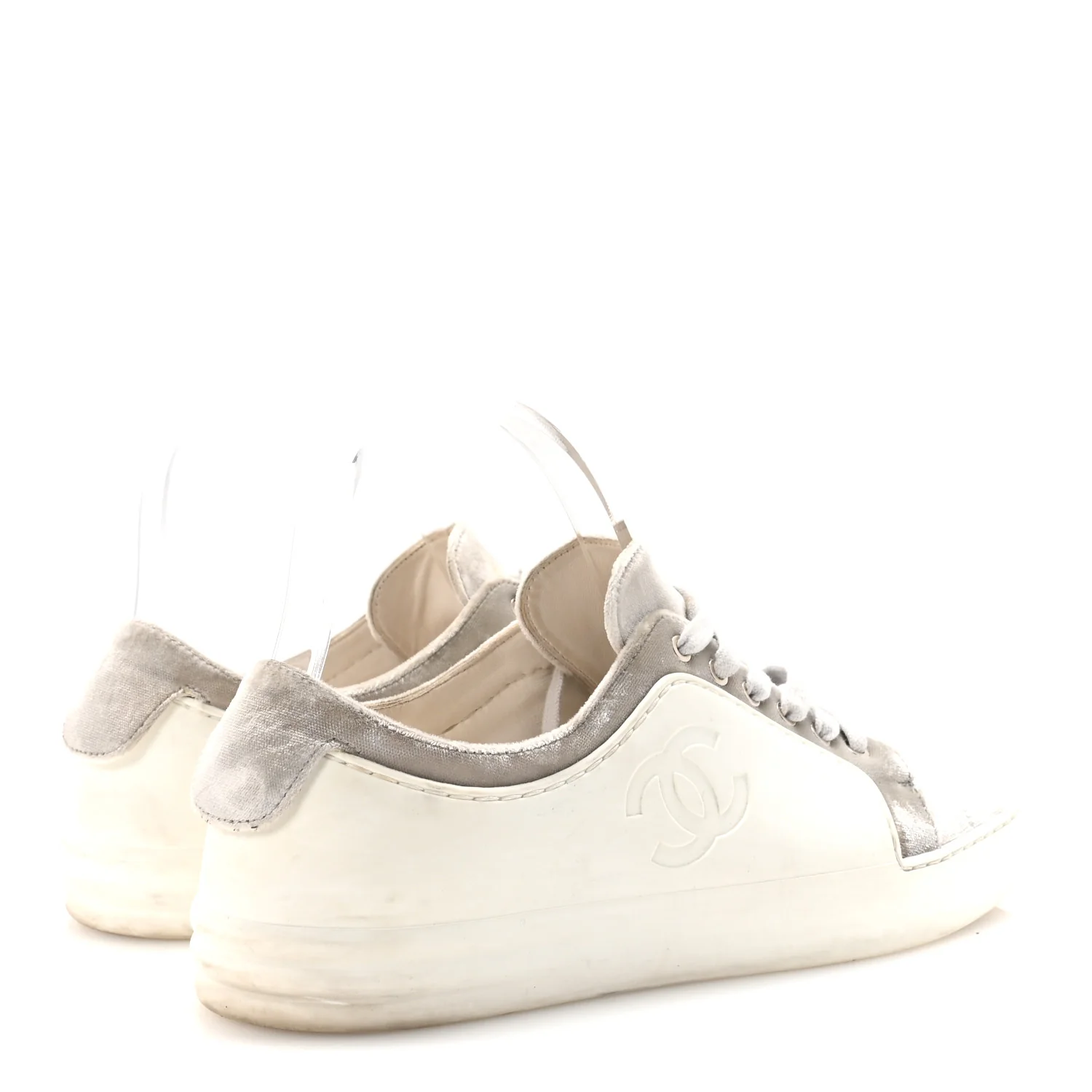 Calfskin Velvet Womens CC Sneakers 39.5 White Silver - Image 5