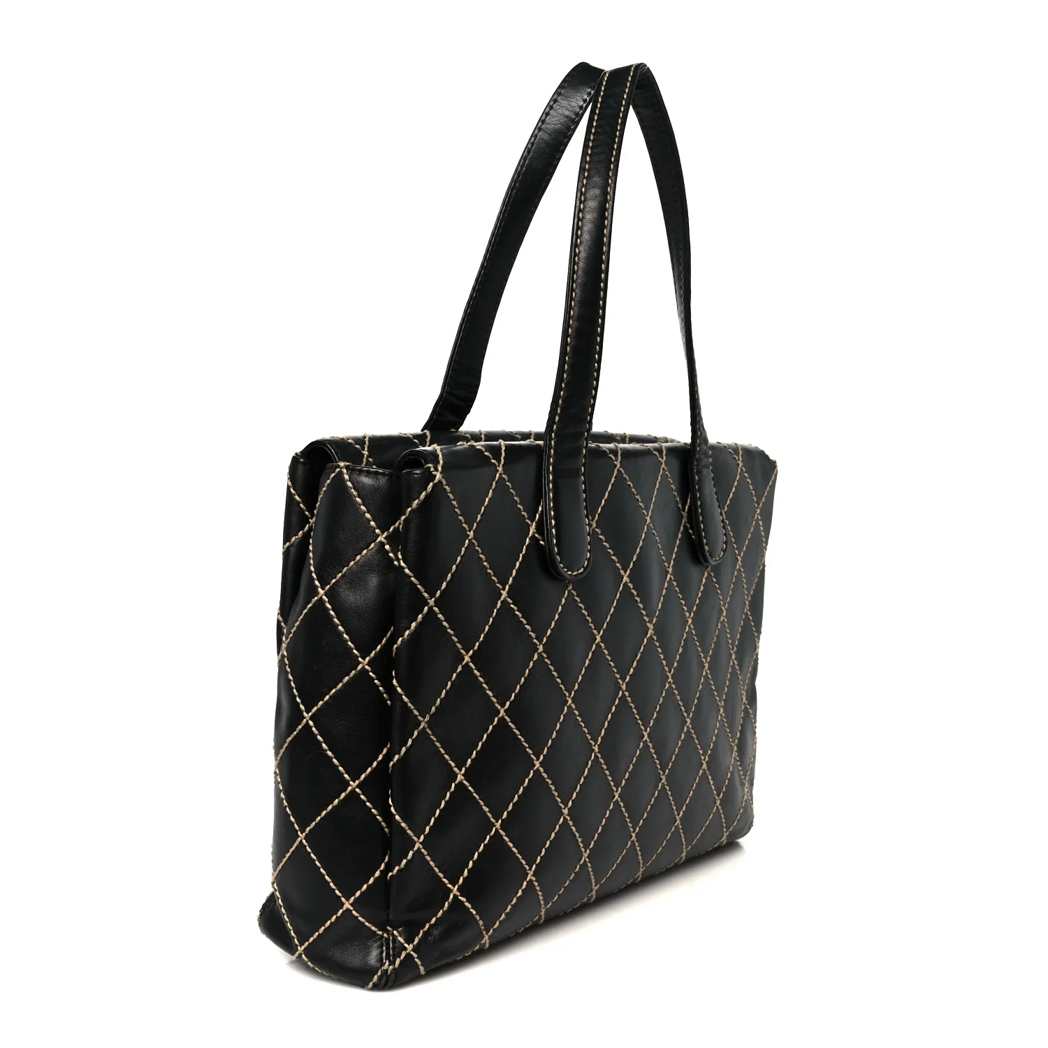 Calfskin Wild Stitch Large Tote Black - Image 3