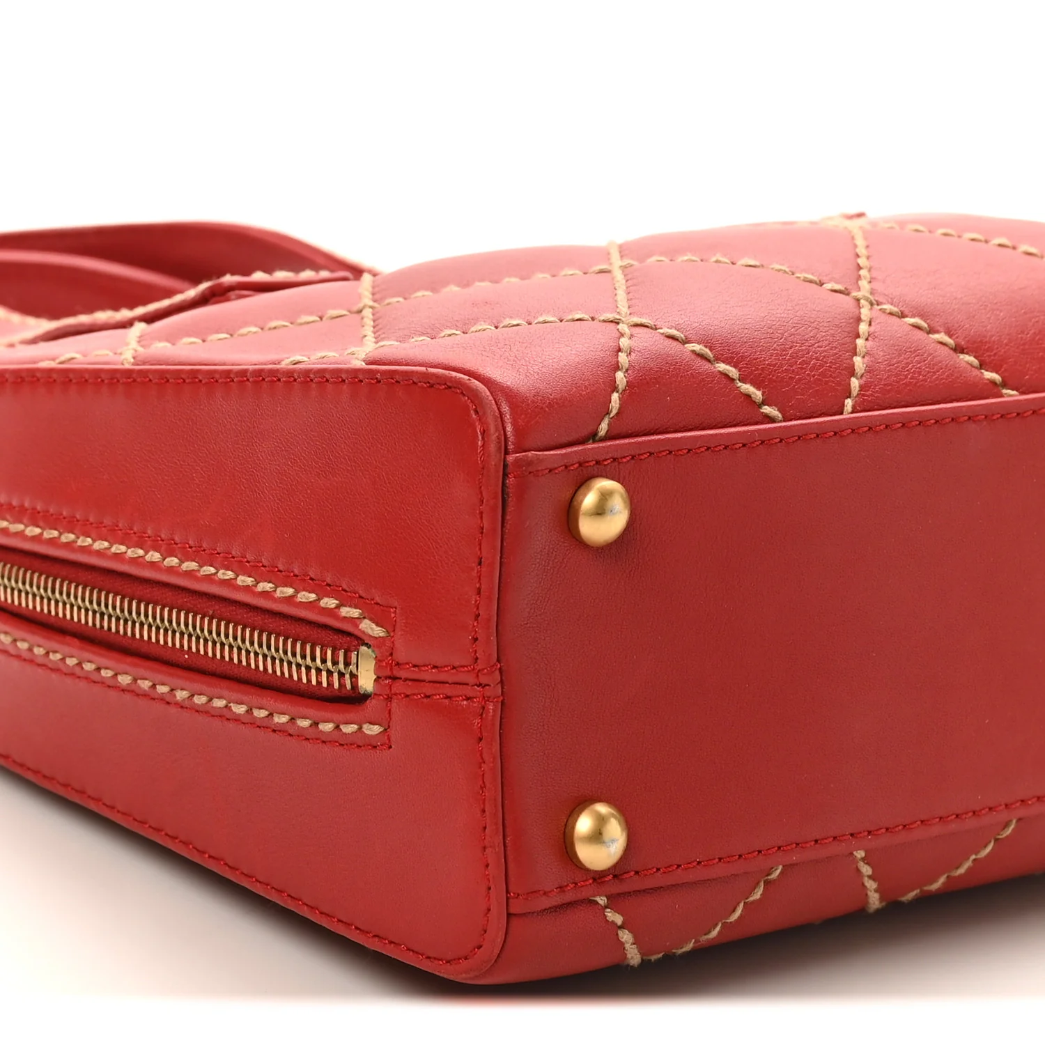 Calfskin Wild Stitch Top Handle Bag  Red - Image 10
